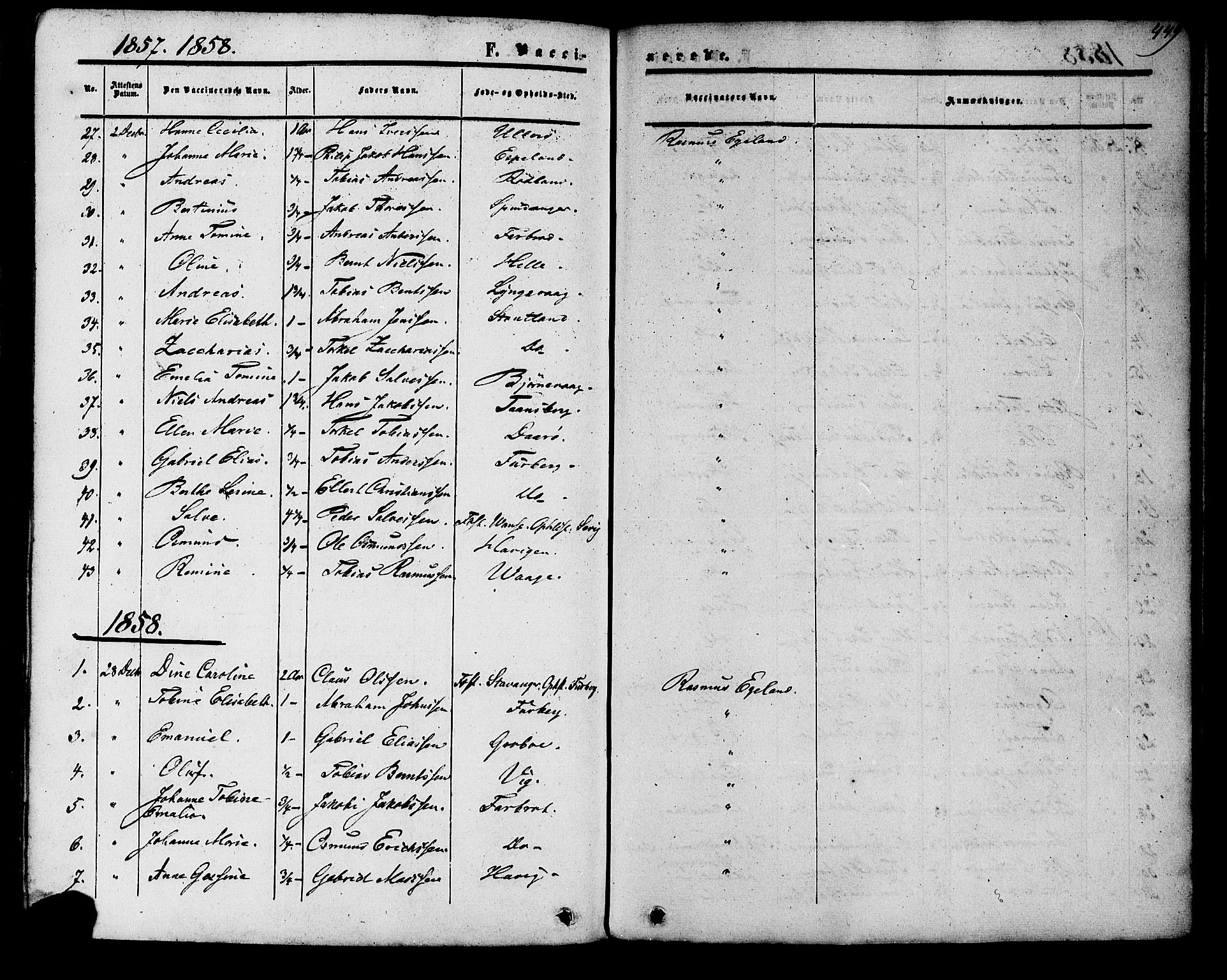 Herad sokneprestkontor, SAK/1111-0018/F/Fa/Fab/L0004: Parish register (official) no. A 4, 1853-1885, p. 449
