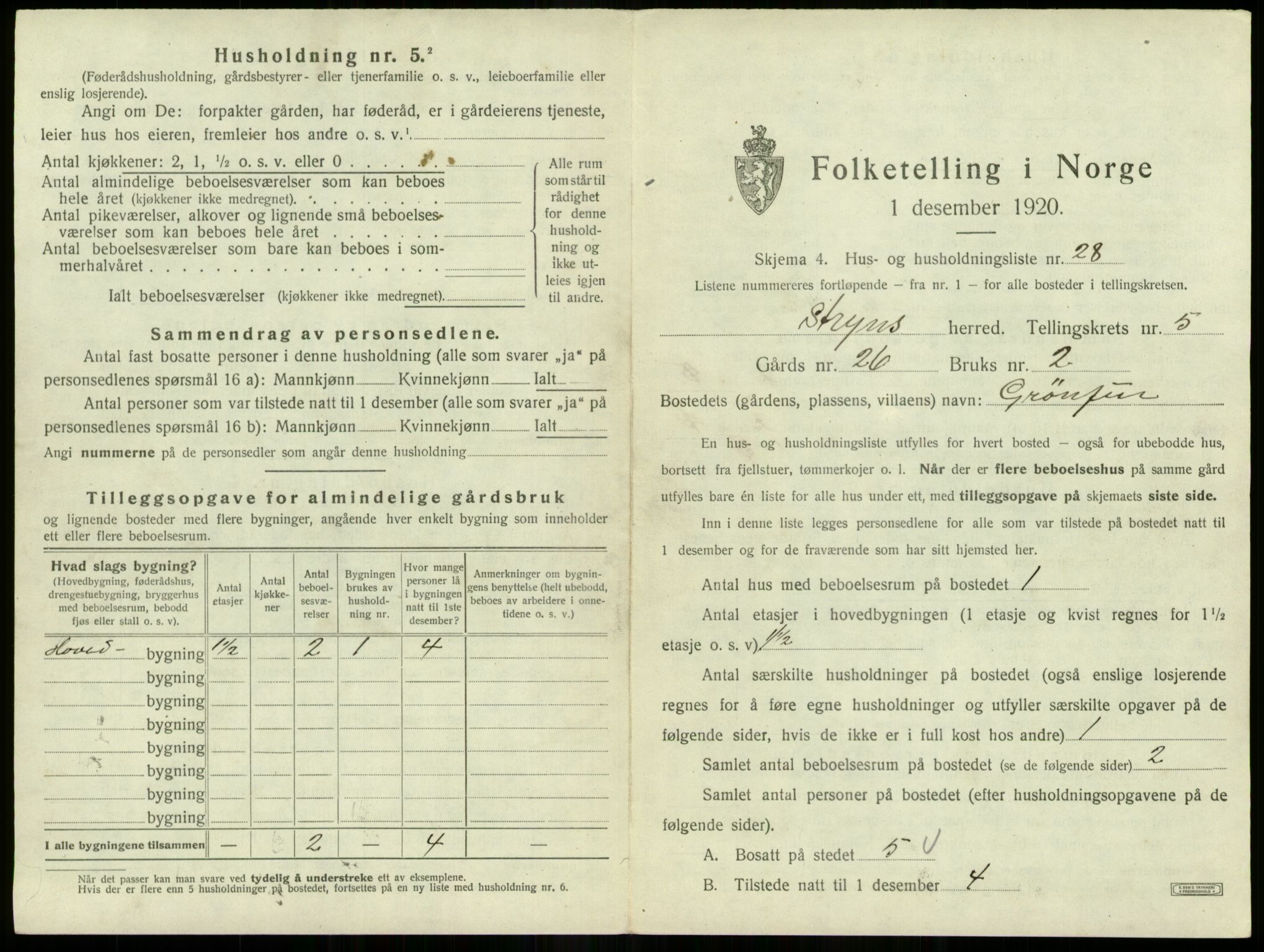 SAB, 1920 census for Stryn, 1920, p. 293