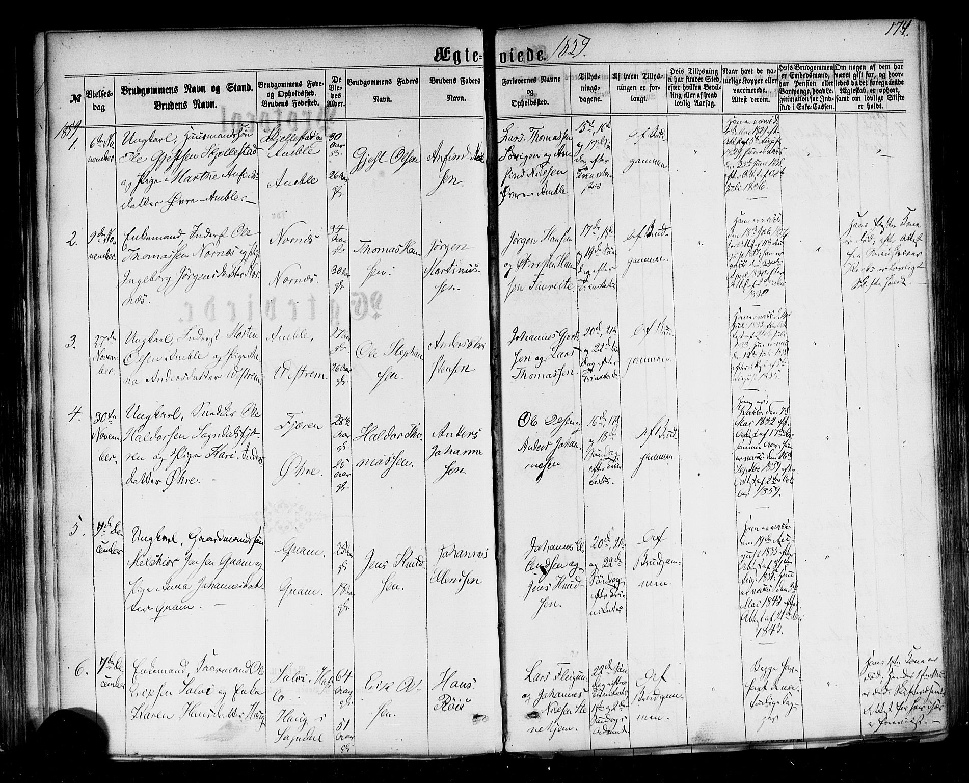 Sogndal sokneprestembete, SAB/A-81301/H/Haa/Haaa/L0013: Parish register (official) no. A 13, 1859-1877, p. 174