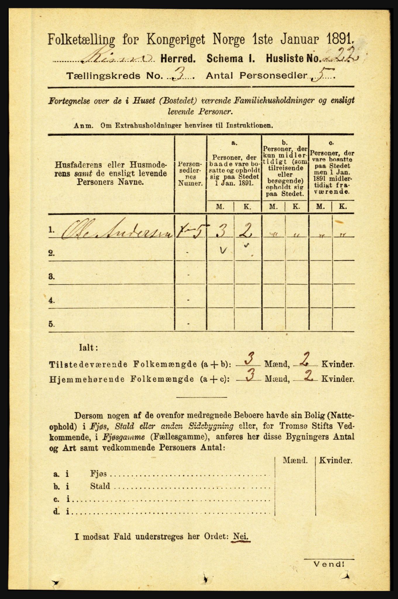 RA, 1891 census for 1437 Kinn, 1891, p. 905