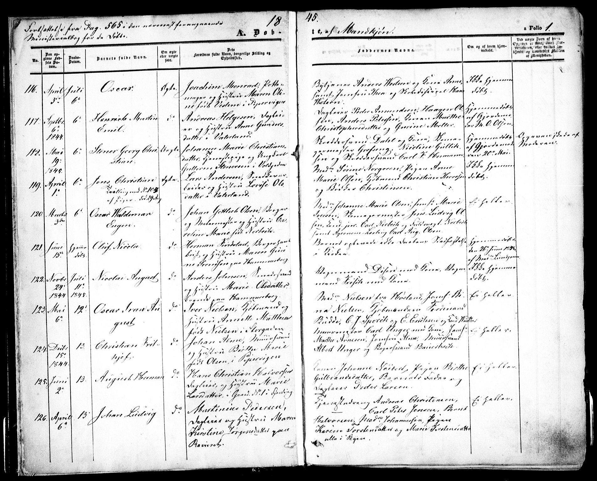 Oslo domkirke Kirkebøker, SAO/A-10752/F/Fa/L0013: Parish register (official) no. 13, 1844-1864, p. 1