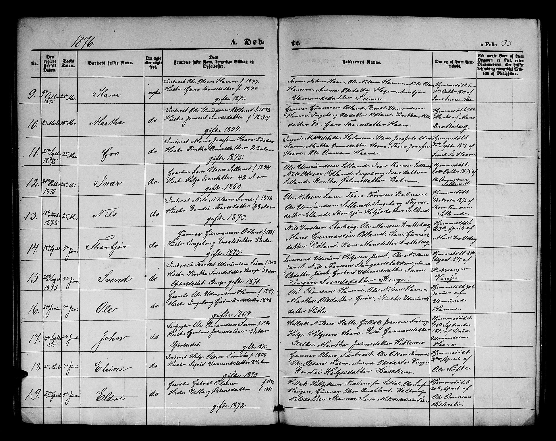 Røldal sokneprestembete, SAB/A-100247: Parish register (copy) no. A 2, 1861-1886, p. 33
