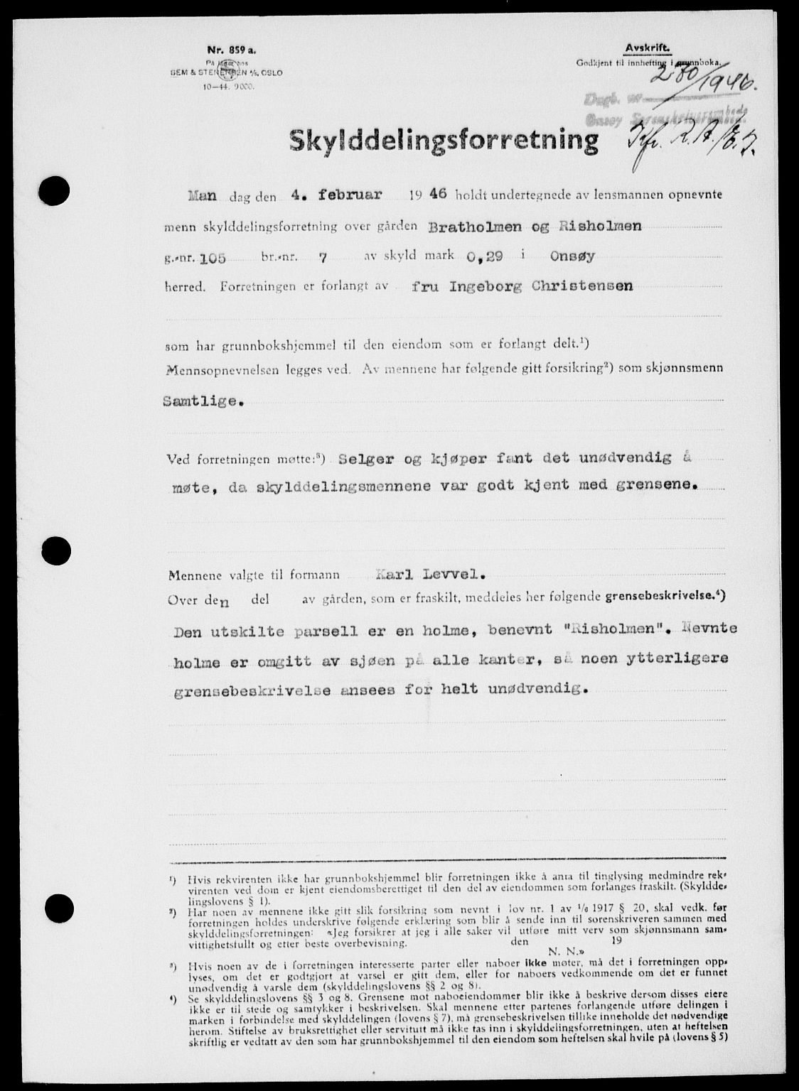 Onsøy sorenskriveri, SAO/A-10474/G/Ga/Gab/L0015: Mortgage book no. II A-15, 1945-1946, Diary no: : 272/1946
