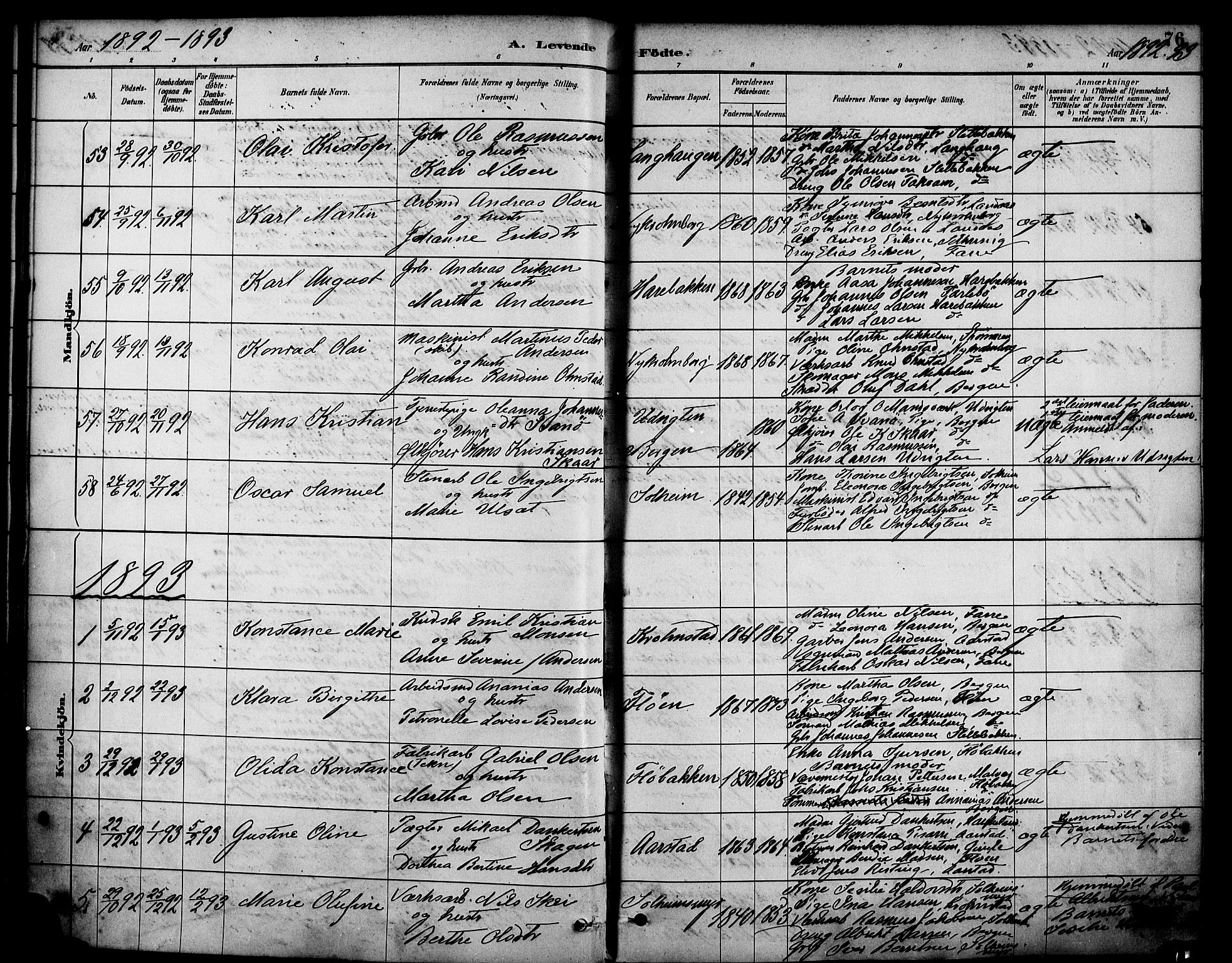 Årstad Sokneprestembete, AV/SAB-A-79301/H/Haa/L0001: Parish register (official) no. A 1, 1886-1901, p. 76