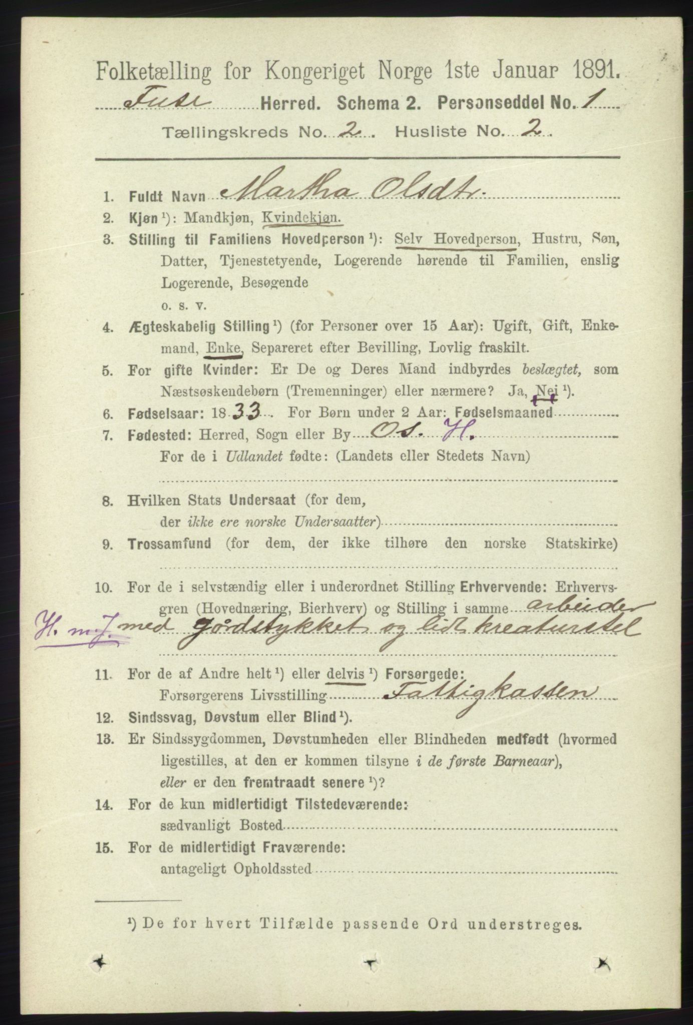 RA, 1891 census for 1241 Fusa, 1891, p. 310