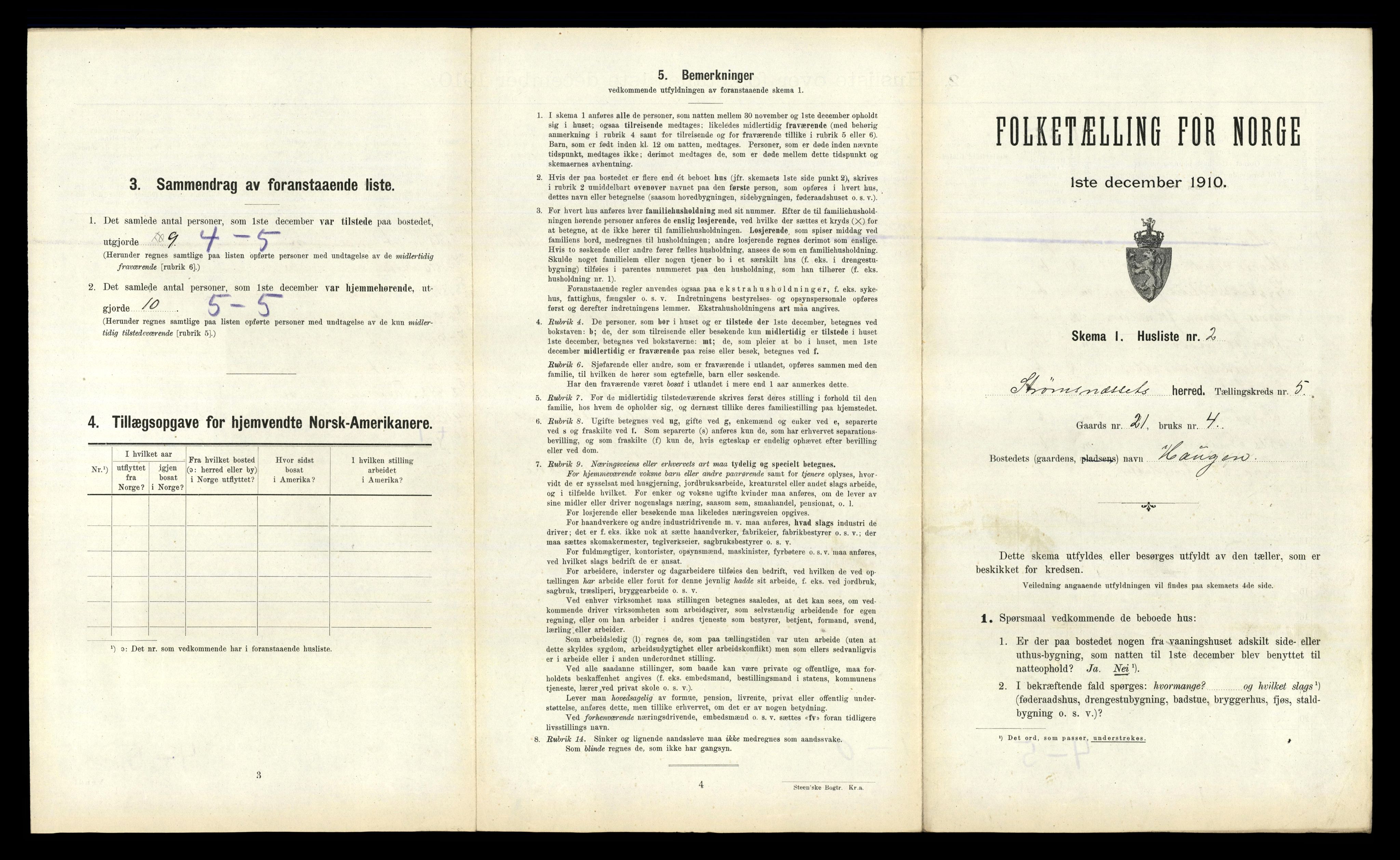 RA, 1910 census for Straumsnes, 1910, p. 289