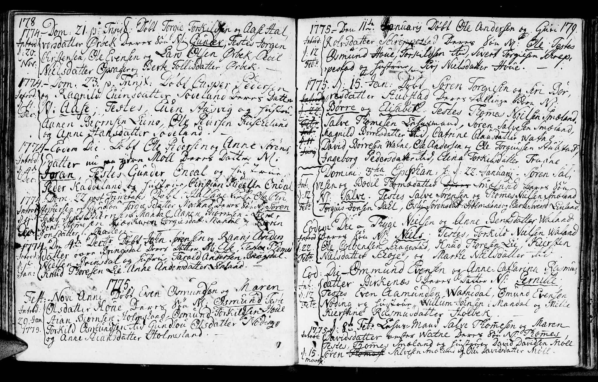 Holum sokneprestkontor, AV/SAK-1111-0022/F/Fa/Faa/L0002: Parish register (official) no. A 2, 1756-1780, p. 178-179