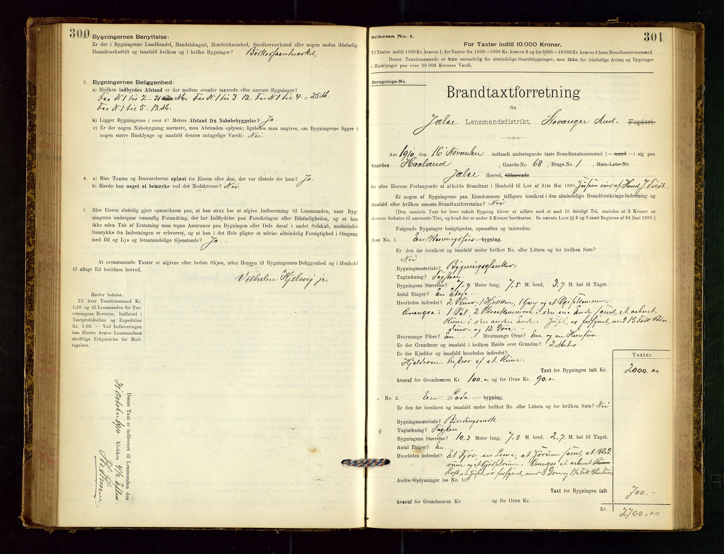 Jelsa lensmannskontor, SAST/A-100360/Gob/L0001: "Brandtaxationsprotocol", 1895-1918, p. 300-301