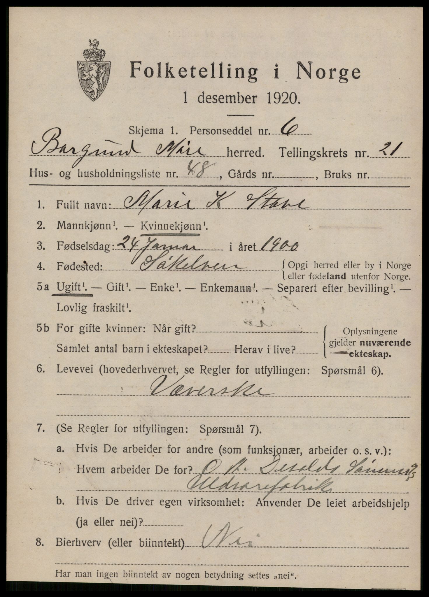 SAT, 1920 census for Borgund, 1920, p. 15044