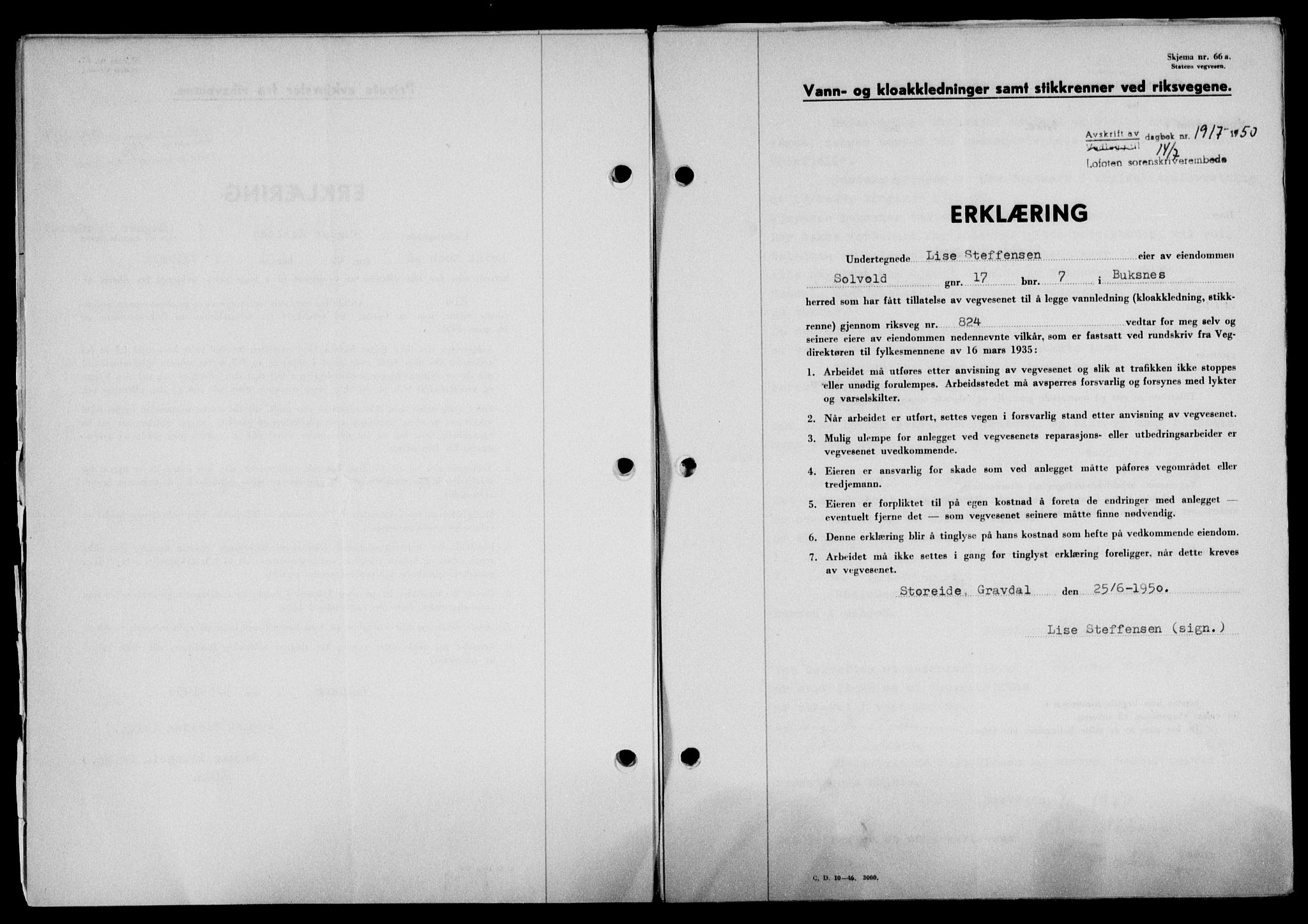 Lofoten sorenskriveri, SAT/A-0017/1/2/2C/L0024a: Mortgage book no. 24a, 1950-1950, Diary no: : 1917/1950