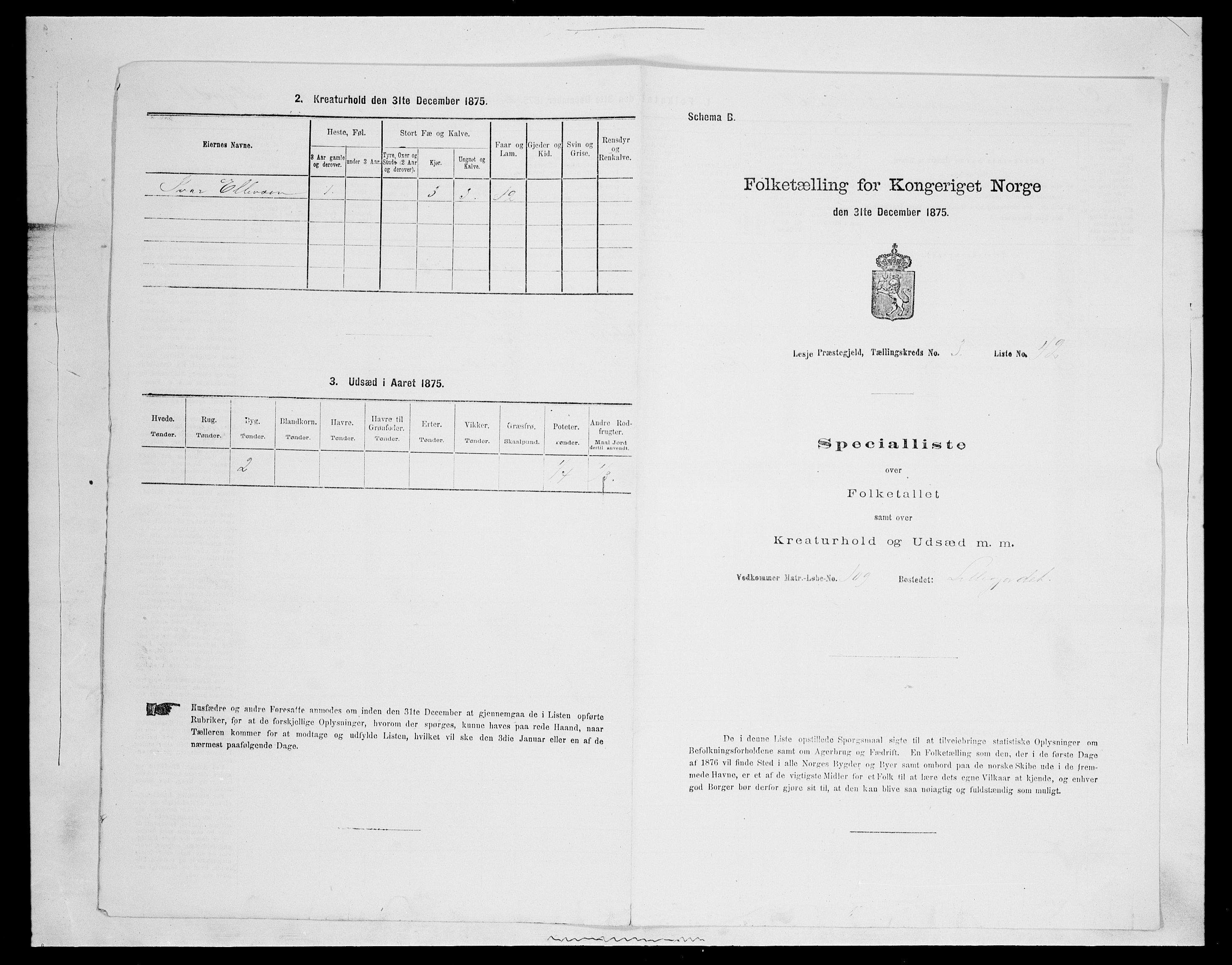 SAH, 1875 census for 0512P Lesja, 1875, p. 454