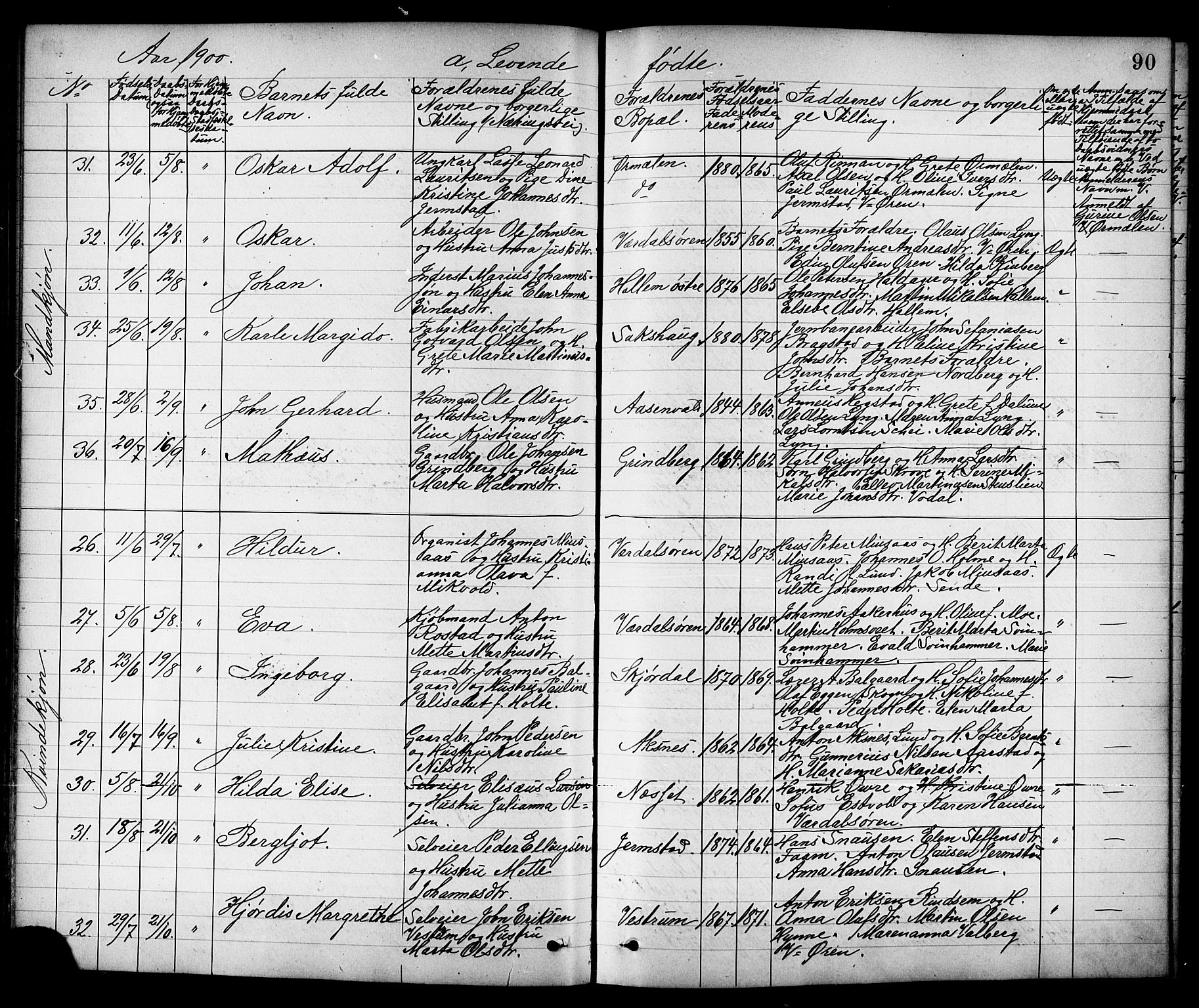 Ministerialprotokoller, klokkerbøker og fødselsregistre - Nord-Trøndelag, AV/SAT-A-1458/723/L0257: Parish register (copy) no. 723C05, 1890-1907, p. 90