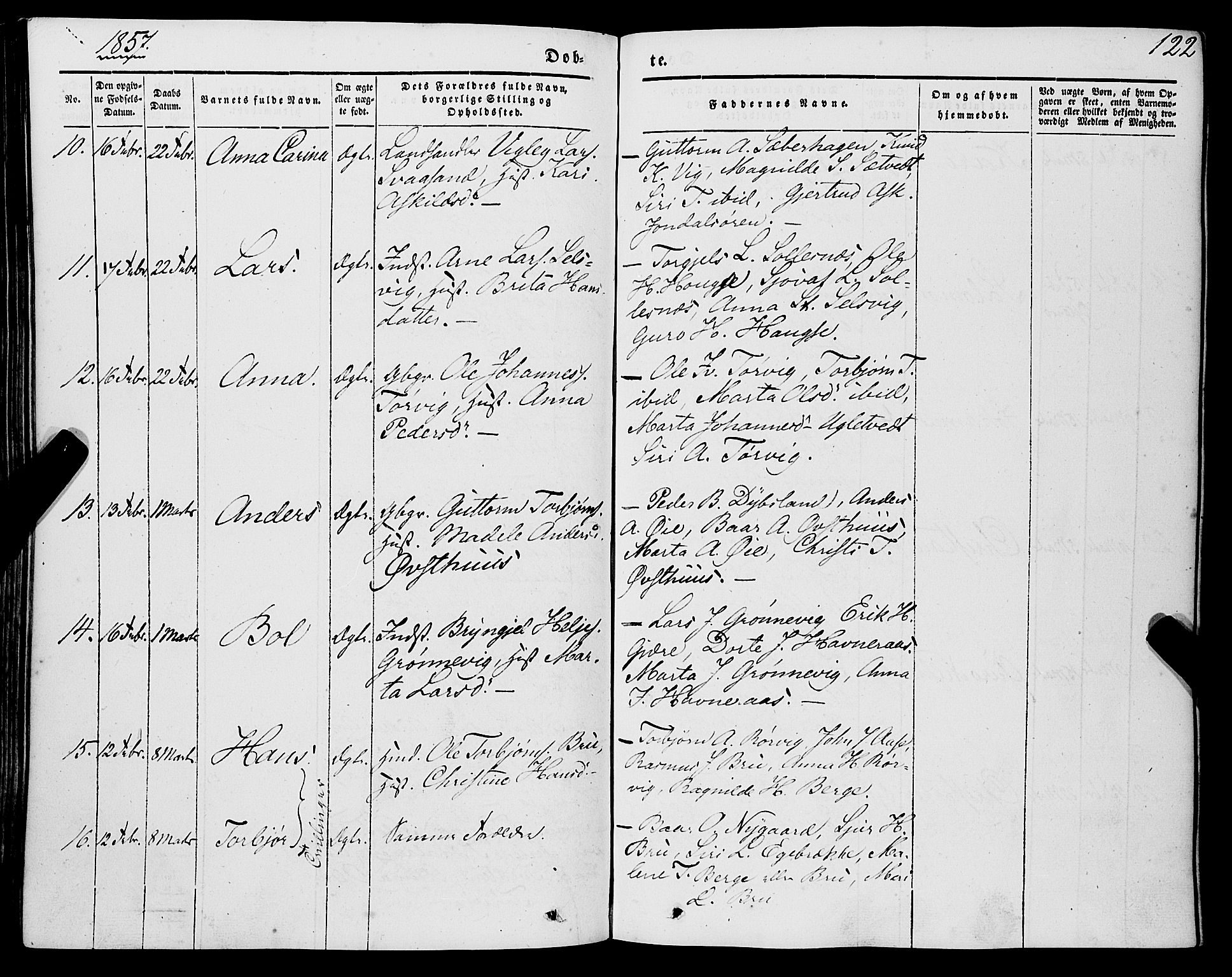 Strandebarm sokneprestembete, AV/SAB-A-78401/H/Haa: Parish register (official) no. A 7, 1844-1872, p. 122