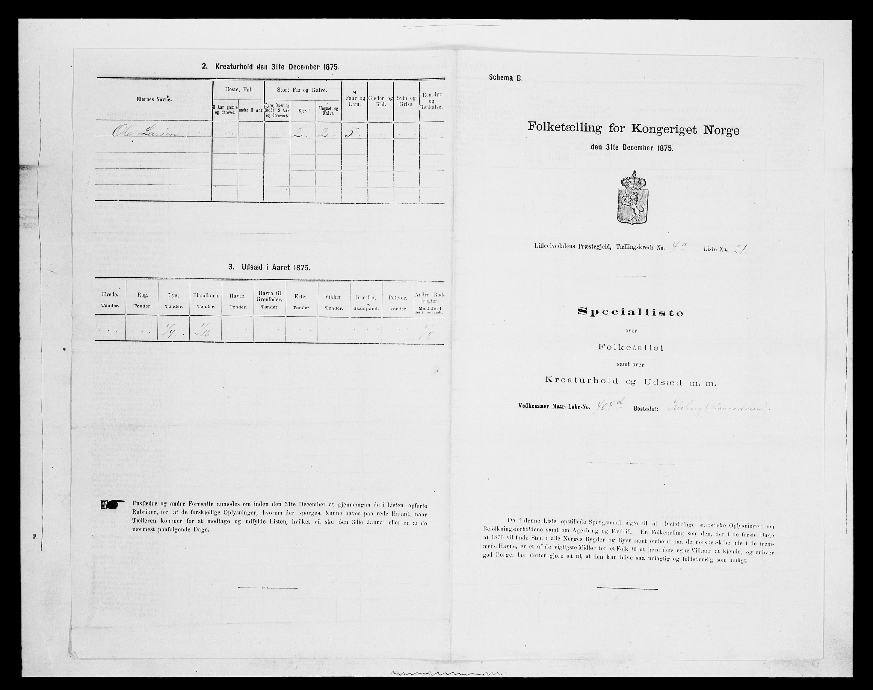 SAH, 1875 census for 0438P Lille Elvedalen, 1875, p. 400