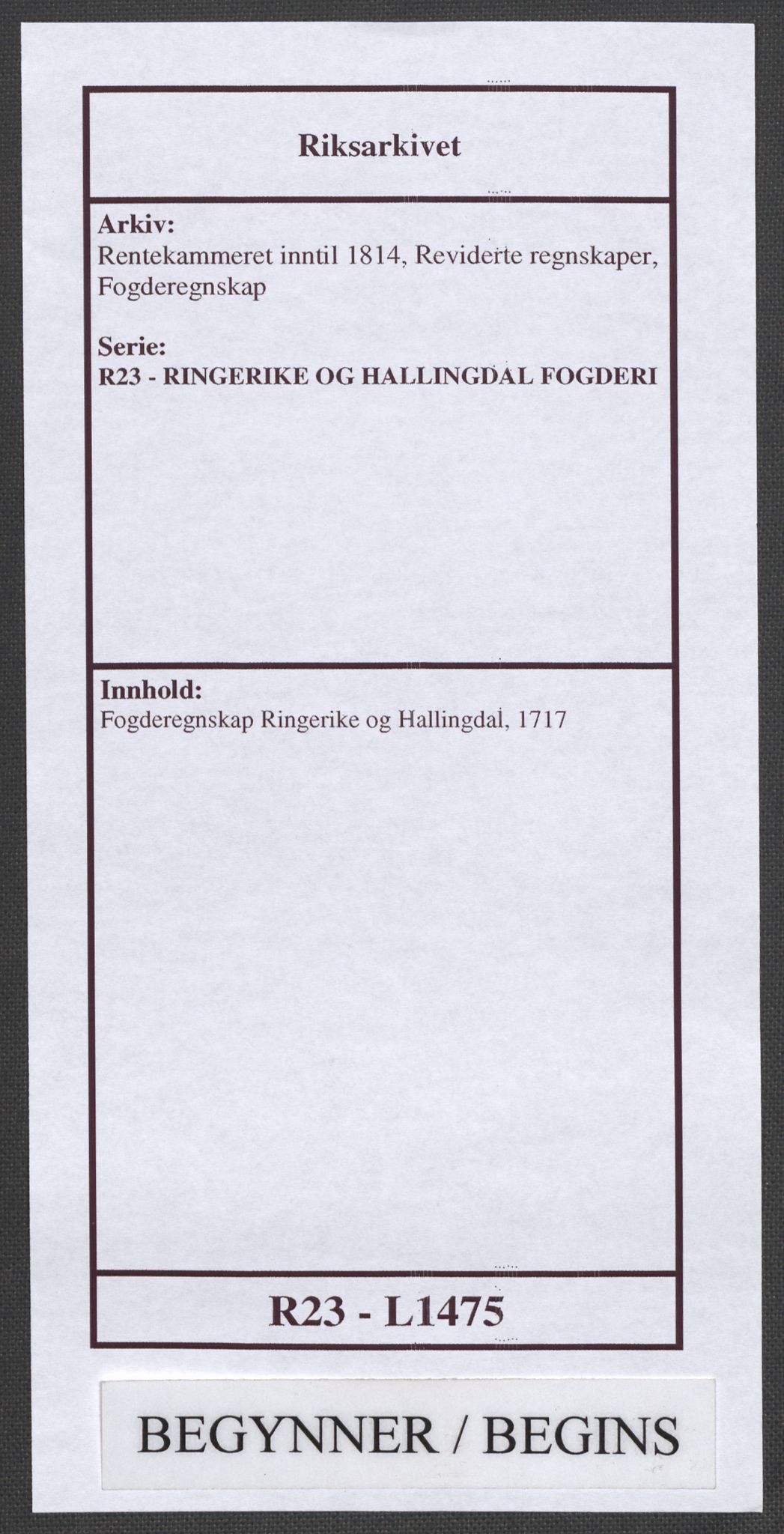 Rentekammeret inntil 1814, Reviderte regnskaper, Fogderegnskap, AV/RA-EA-4092/R23/L1475: Fogderegnskap Ringerike og Hallingdal, 1717, p. 1