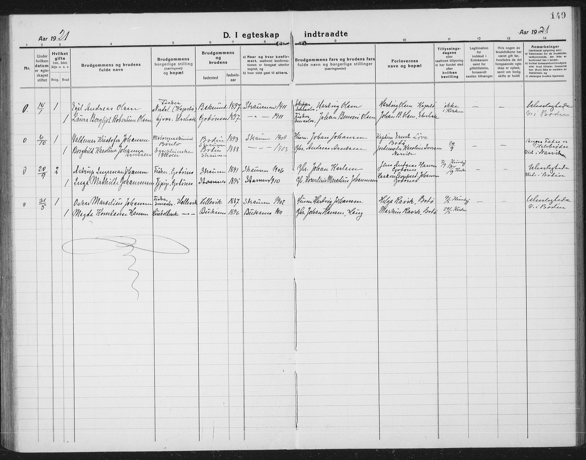 Ministerialprotokoller, klokkerbøker og fødselsregistre - Nordland, SAT/A-1459/804/L0089: Parish register (copy) no. 804C02, 1918-1935, p. 149