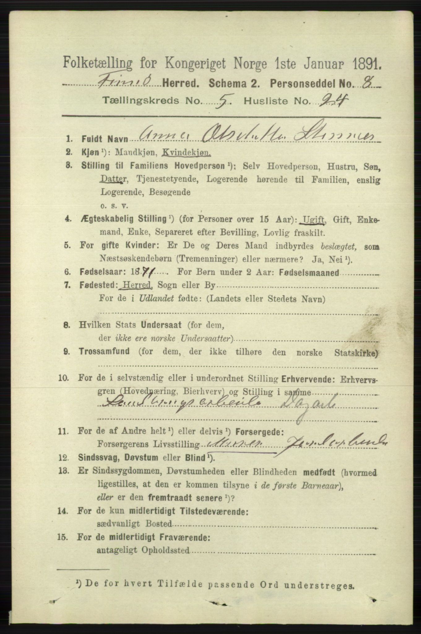 RA, 1891 census for 1141 Finnøy, 1891, p. 1241