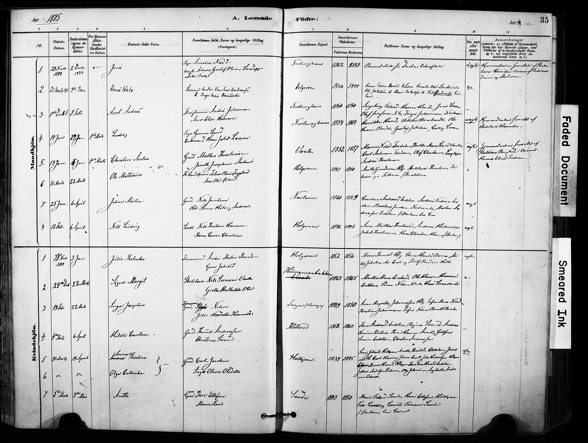 Brunlanes kirkebøker, AV/SAKO-A-342/F/Fb/L0001: Parish register (official) no. II 1, 1878-1899, p. 35