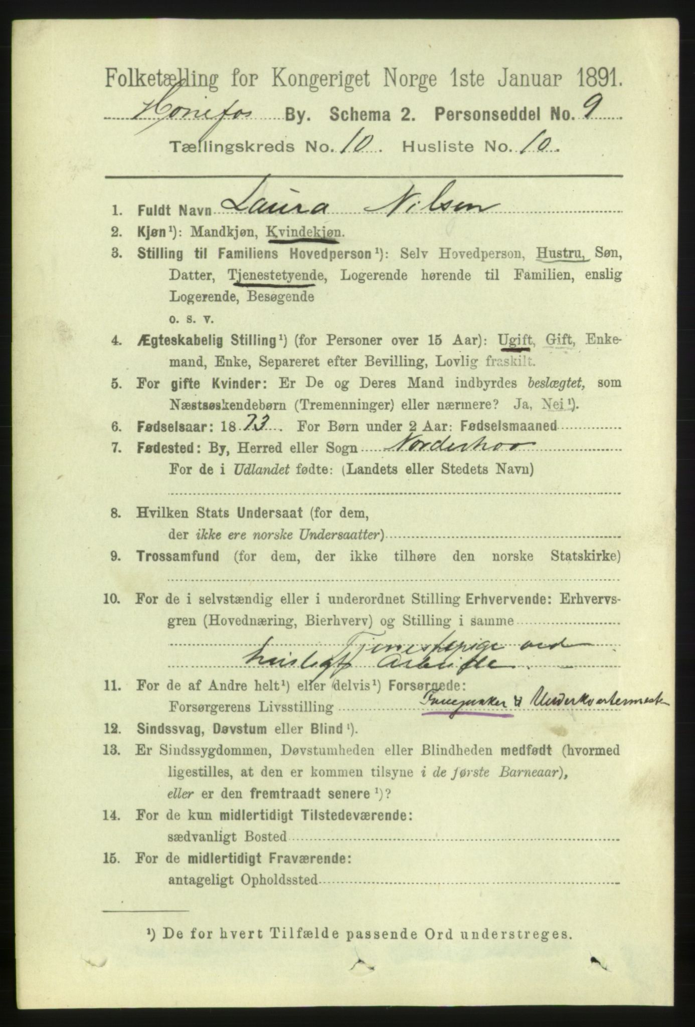 RA, 1891 census for 0601 Hønefoss, 1891, p. 1480