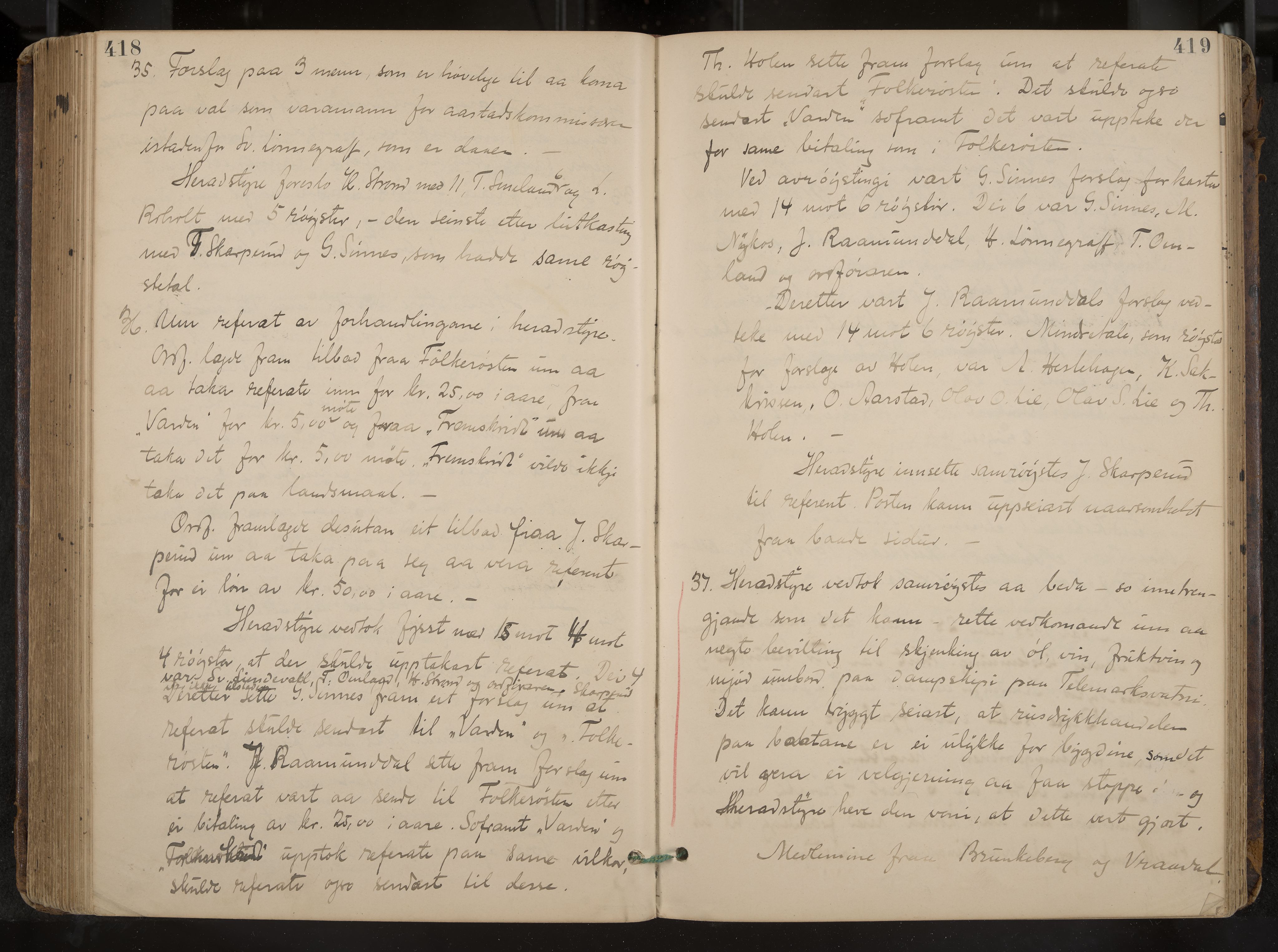 Kviteseid formannskap og sentraladministrasjon, IKAK/0829021/A/Aa/L0004: Møtebok, 1896-1911, p. 418-419