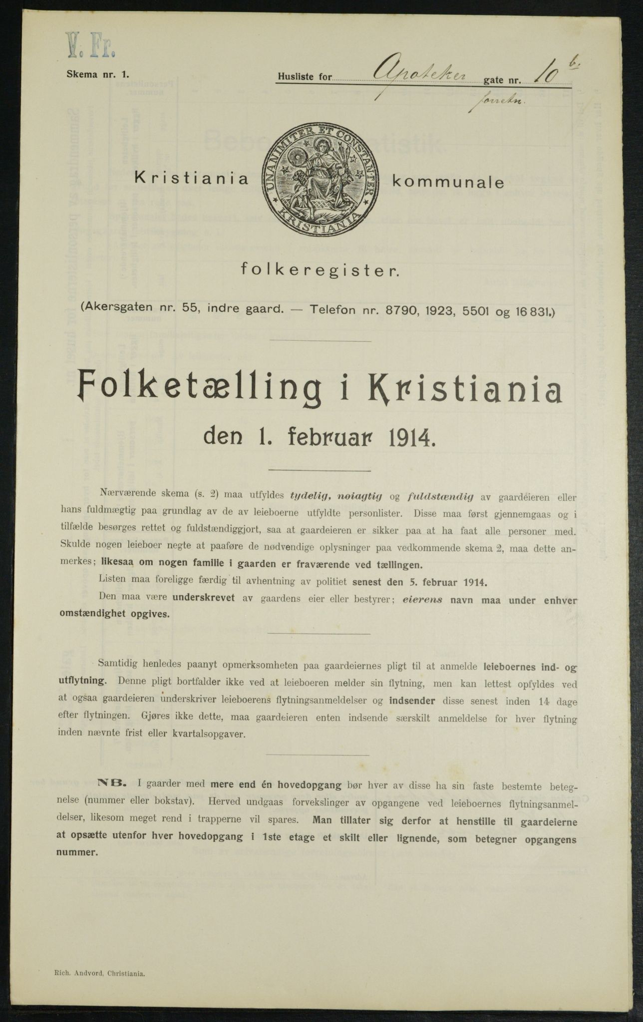 OBA, Municipal Census 1914 for Kristiania, 1914, p. 1470