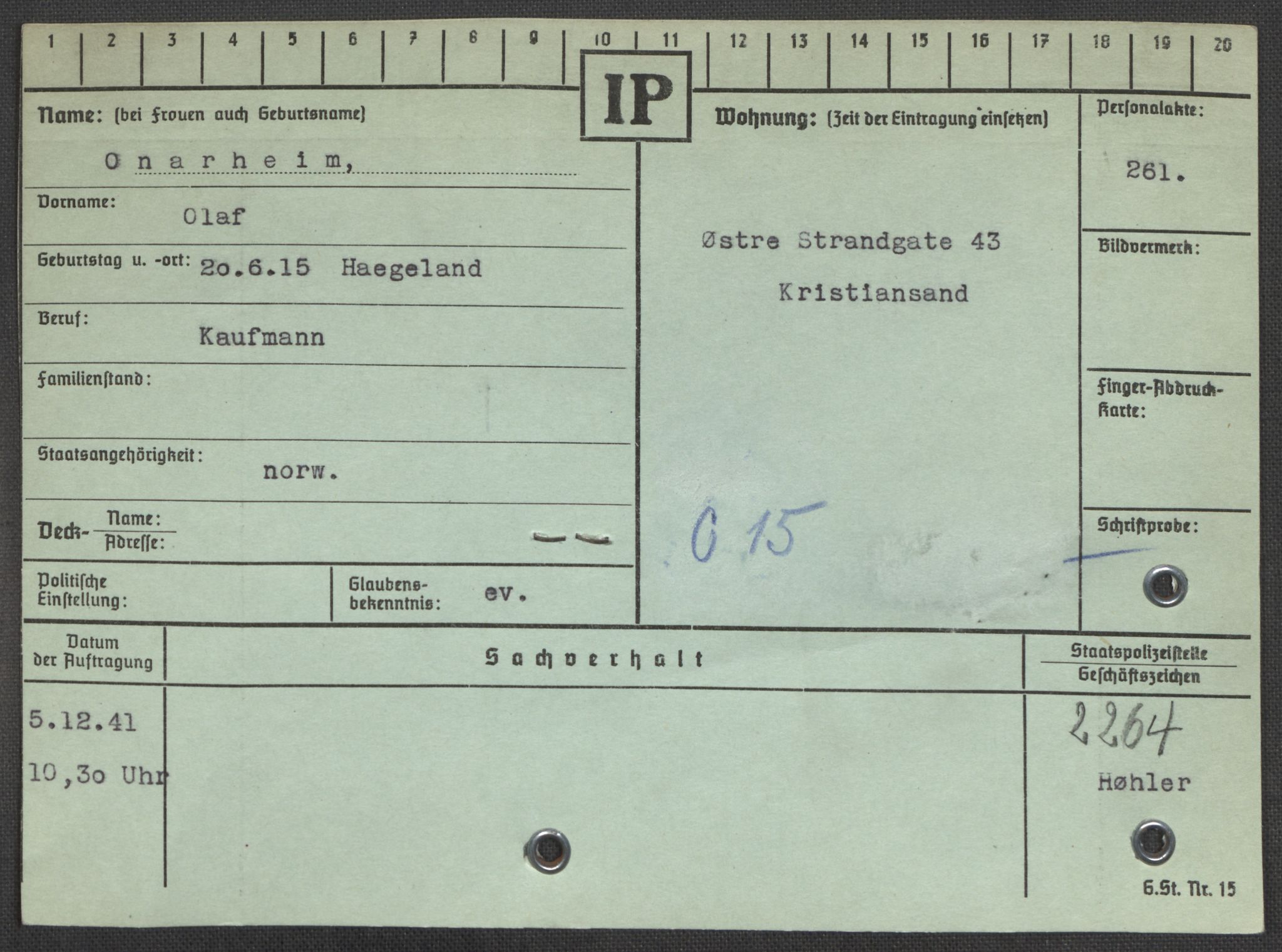 Befehlshaber der Sicherheitspolizei und des SD, RA/RAFA-5969/E/Ea/Eaa/L0008: Register over norske fanger i Møllergata 19: Oelze-Ru, 1940-1945, p. 444