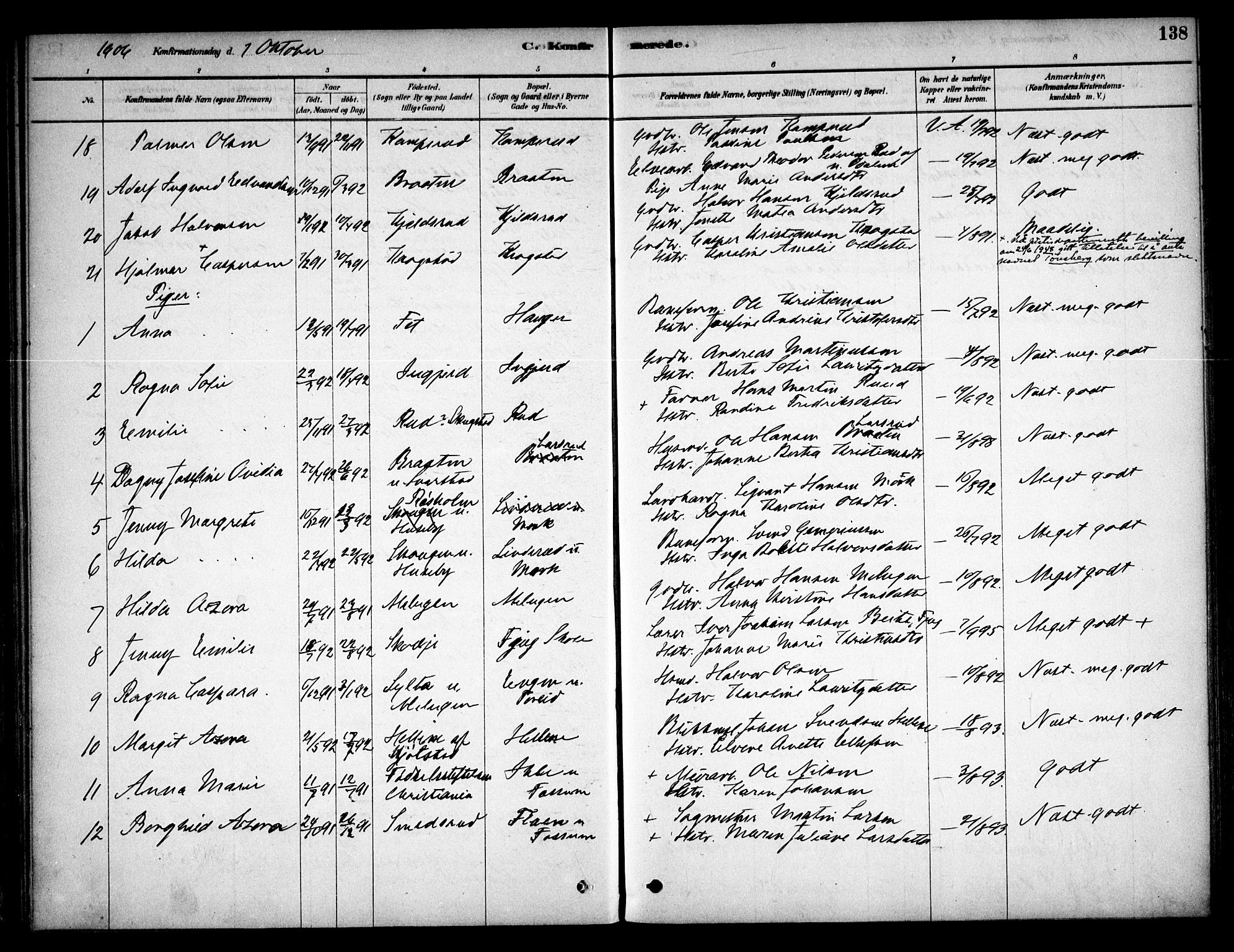 Aurskog prestekontor Kirkebøker, SAO/A-10304a/F/Fb/L0001: Parish register (official) no. II 1, 1878-1909, p. 138