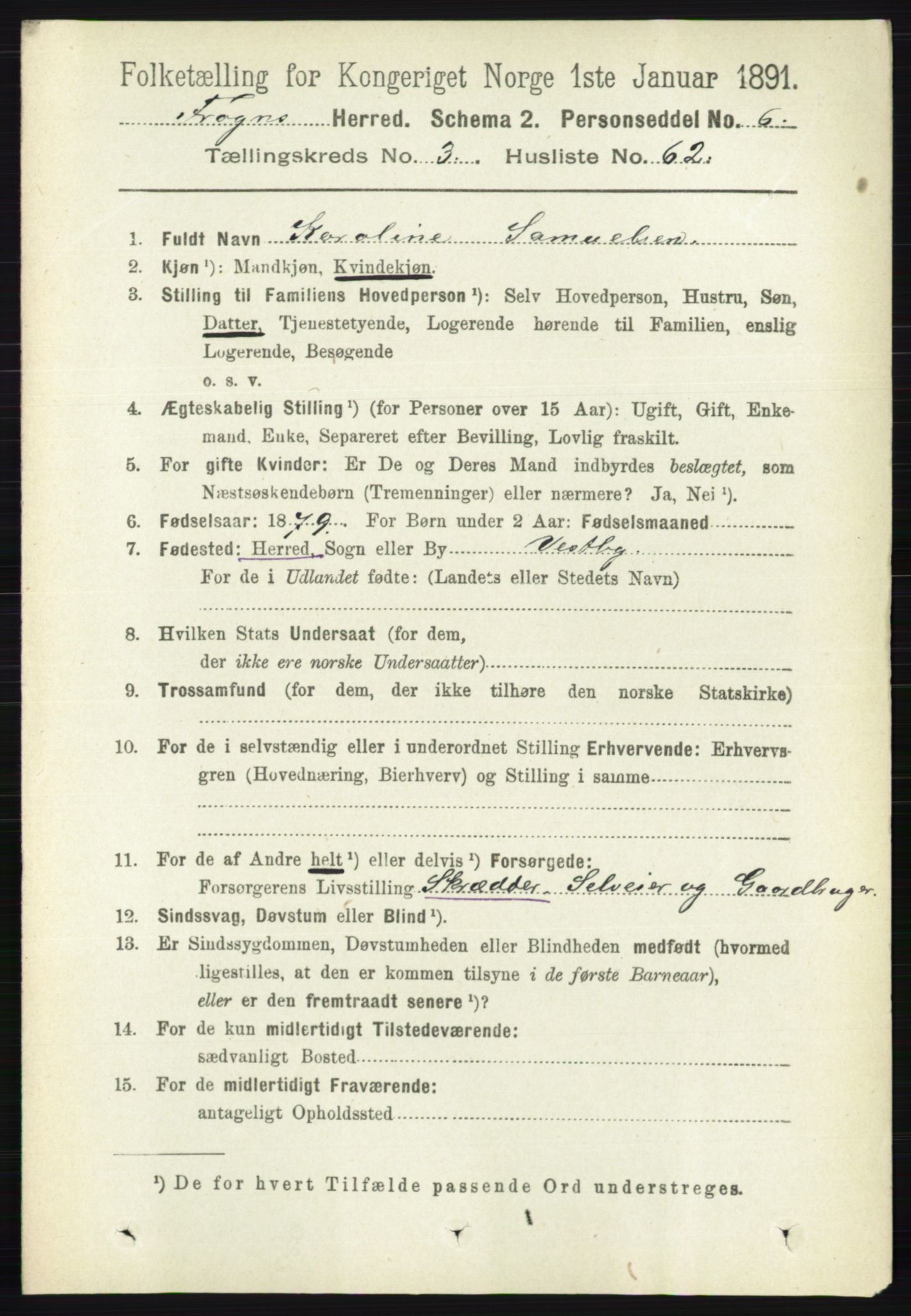 RA, 1891 census for 0215 Frogn, 1891, p. 2309