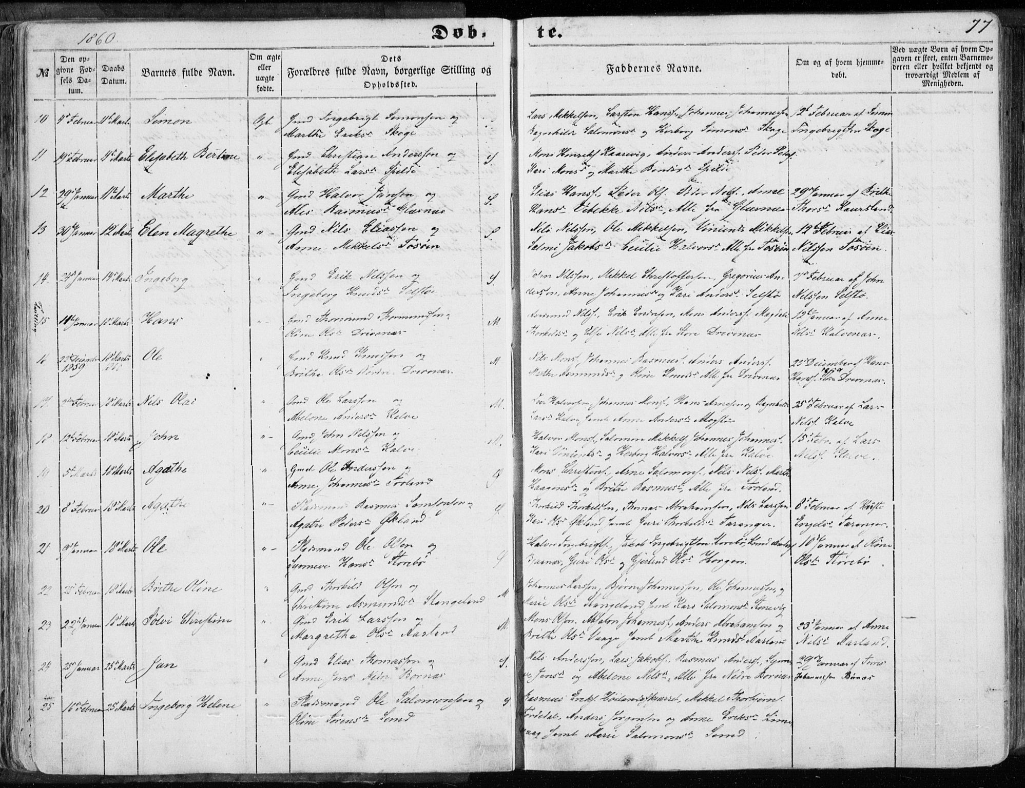 Sund sokneprestembete, SAB/A-99930: Parish register (official) no. A 14, 1850-1866, p. 77