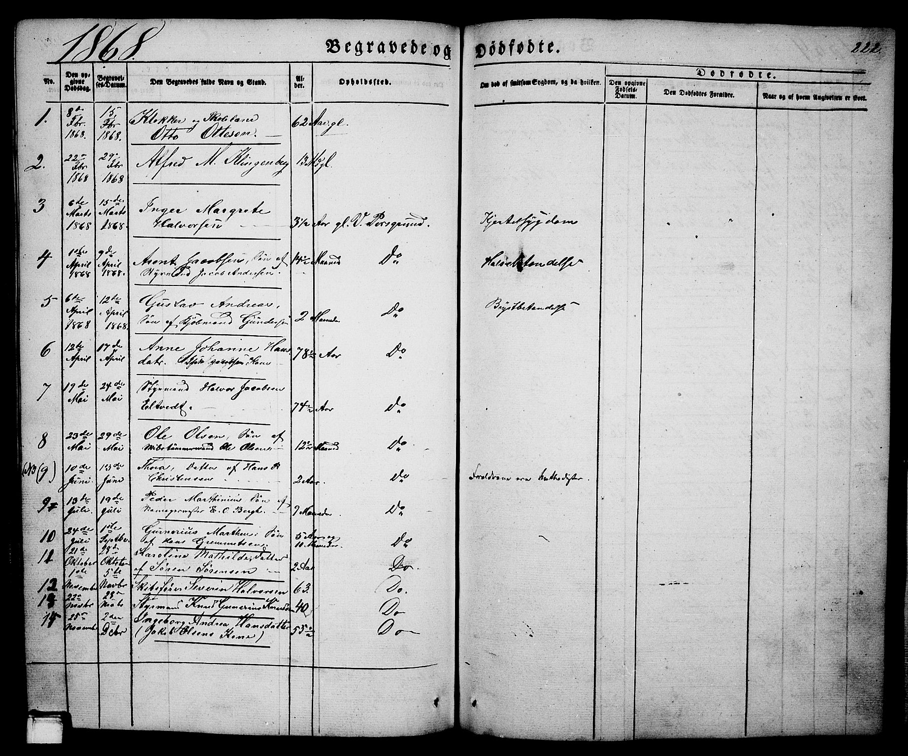 Porsgrunn kirkebøker , SAKO/A-104/G/Ga/L0002: Parish register (copy) no. I 2, 1847-1877, p. 222