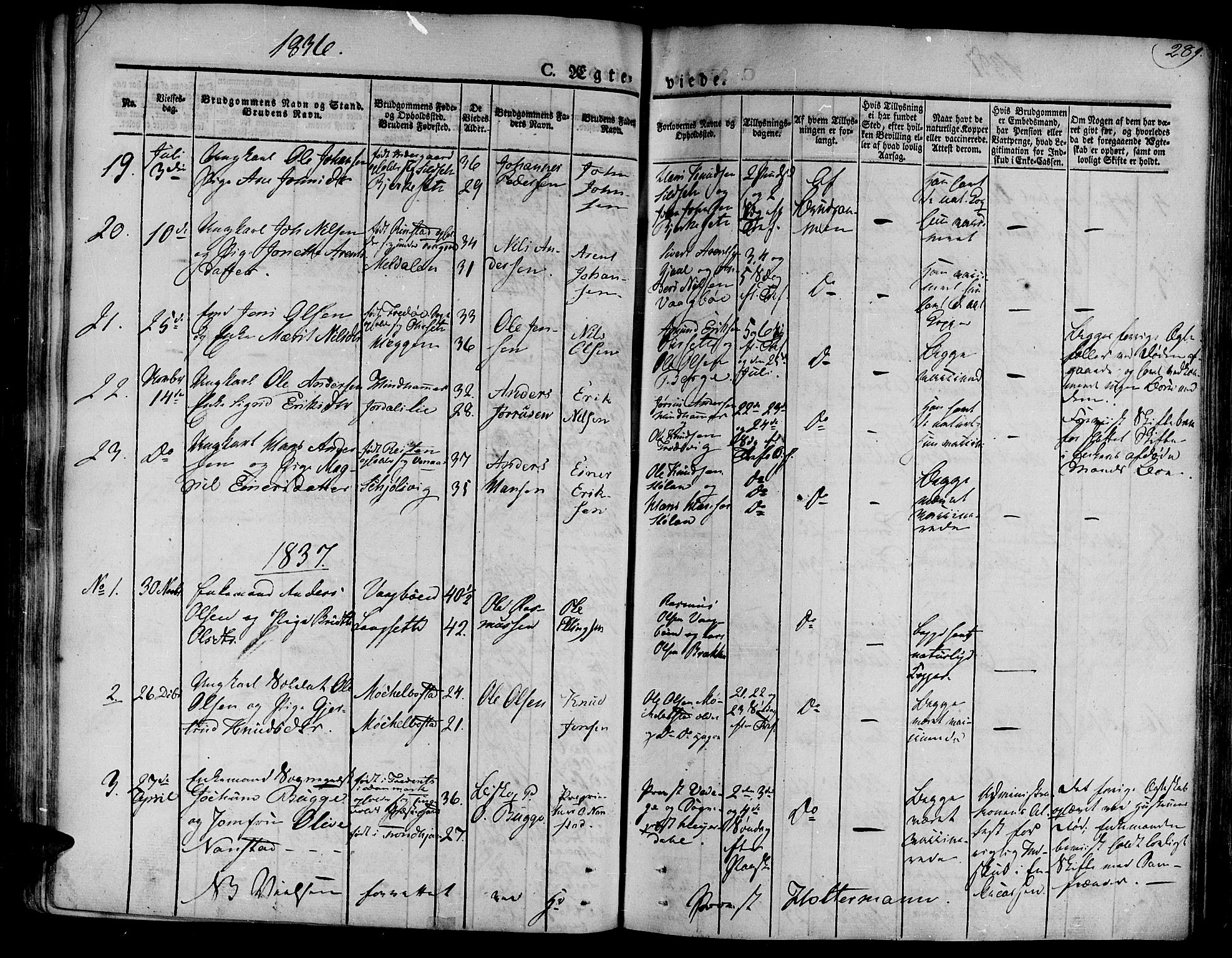 Ministerialprotokoller, klokkerbøker og fødselsregistre - Møre og Romsdal, AV/SAT-A-1454/586/L0983: Parish register (official) no. 586A09, 1829-1843, p. 289