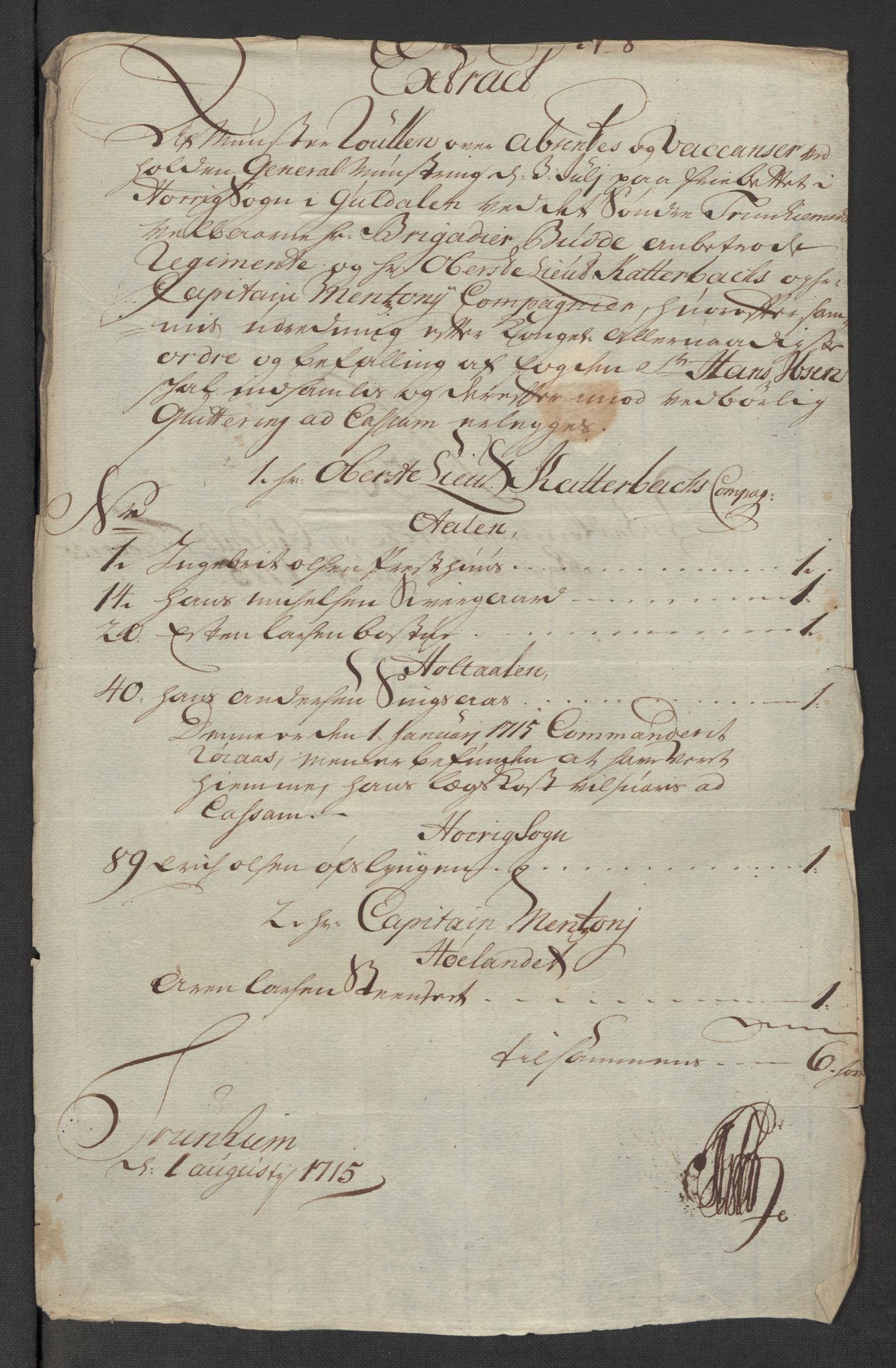 Rentekammeret inntil 1814, Reviderte regnskaper, Fogderegnskap, AV/RA-EA-4092/R60/L3966: Fogderegnskap Orkdal og Gauldal, 1715, p. 338