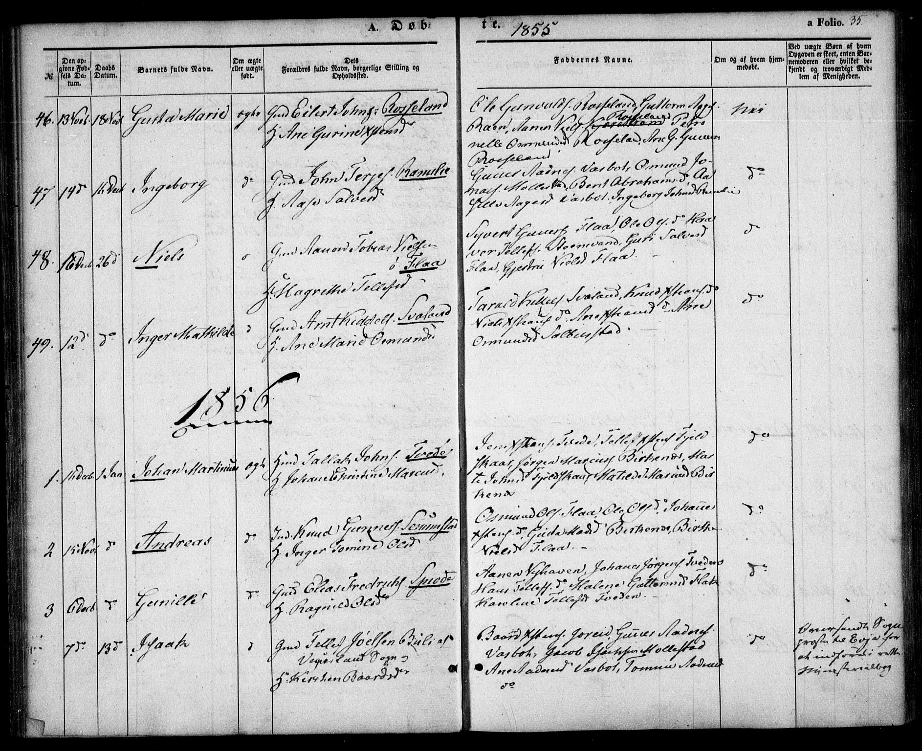 Birkenes sokneprestkontor, AV/SAK-1111-0004/F/Fa/L0003: Parish register (official) no. A 3, 1850-1866, p. 35