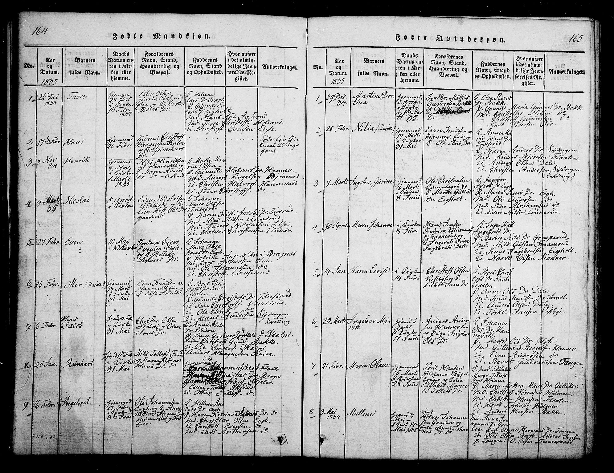 Skoger kirkebøker, AV/SAKO-A-59/G/Ga/L0001: Parish register (copy) no. I 1, 1814-1845, p. 164-165