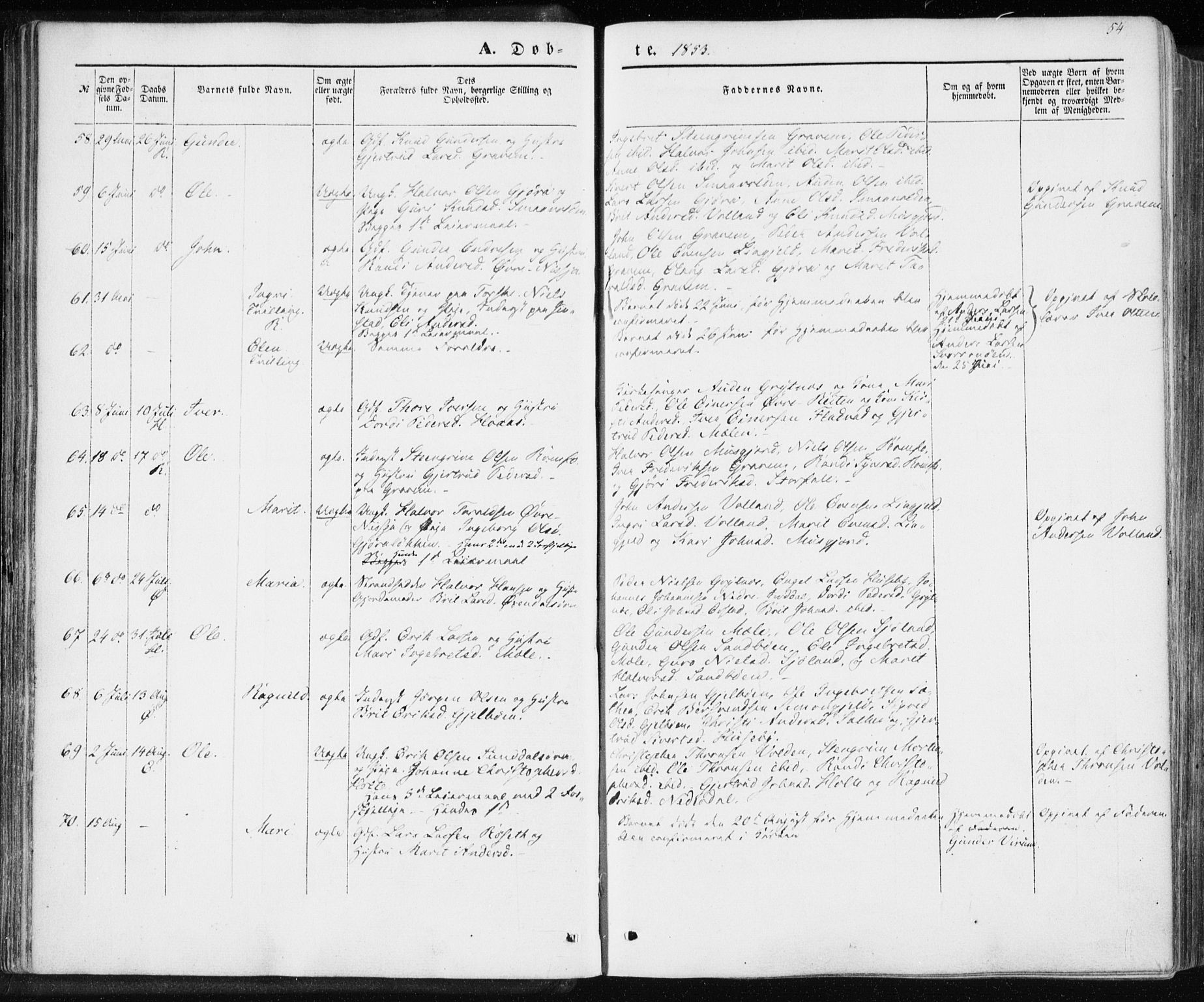 Ministerialprotokoller, klokkerbøker og fødselsregistre - Møre og Romsdal, SAT/A-1454/590/L1013: Parish register (official) no. 590A05, 1847-1877, p. 54