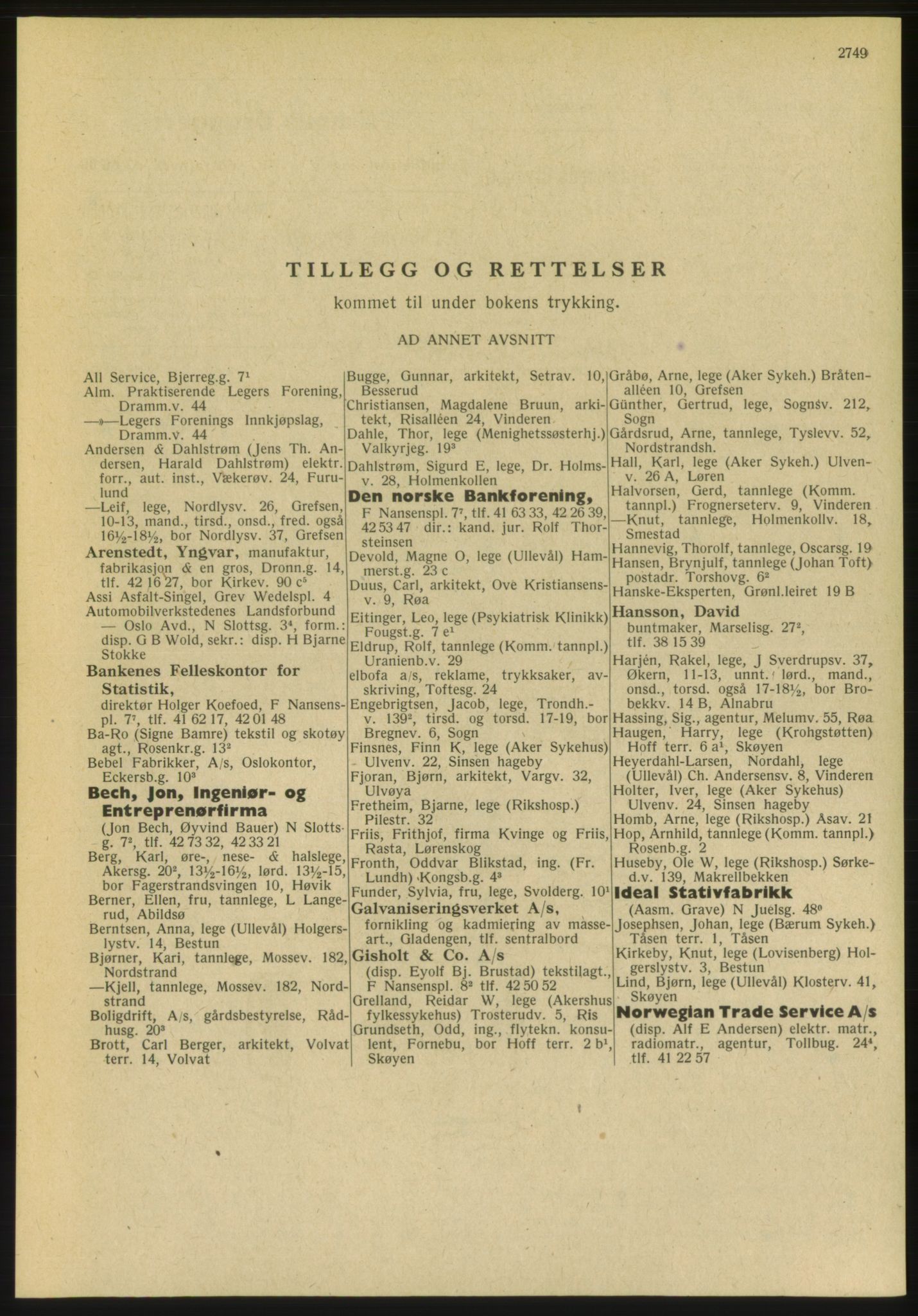 Kristiania/Oslo adressebok, PUBL/-, 1951, p. 2749
