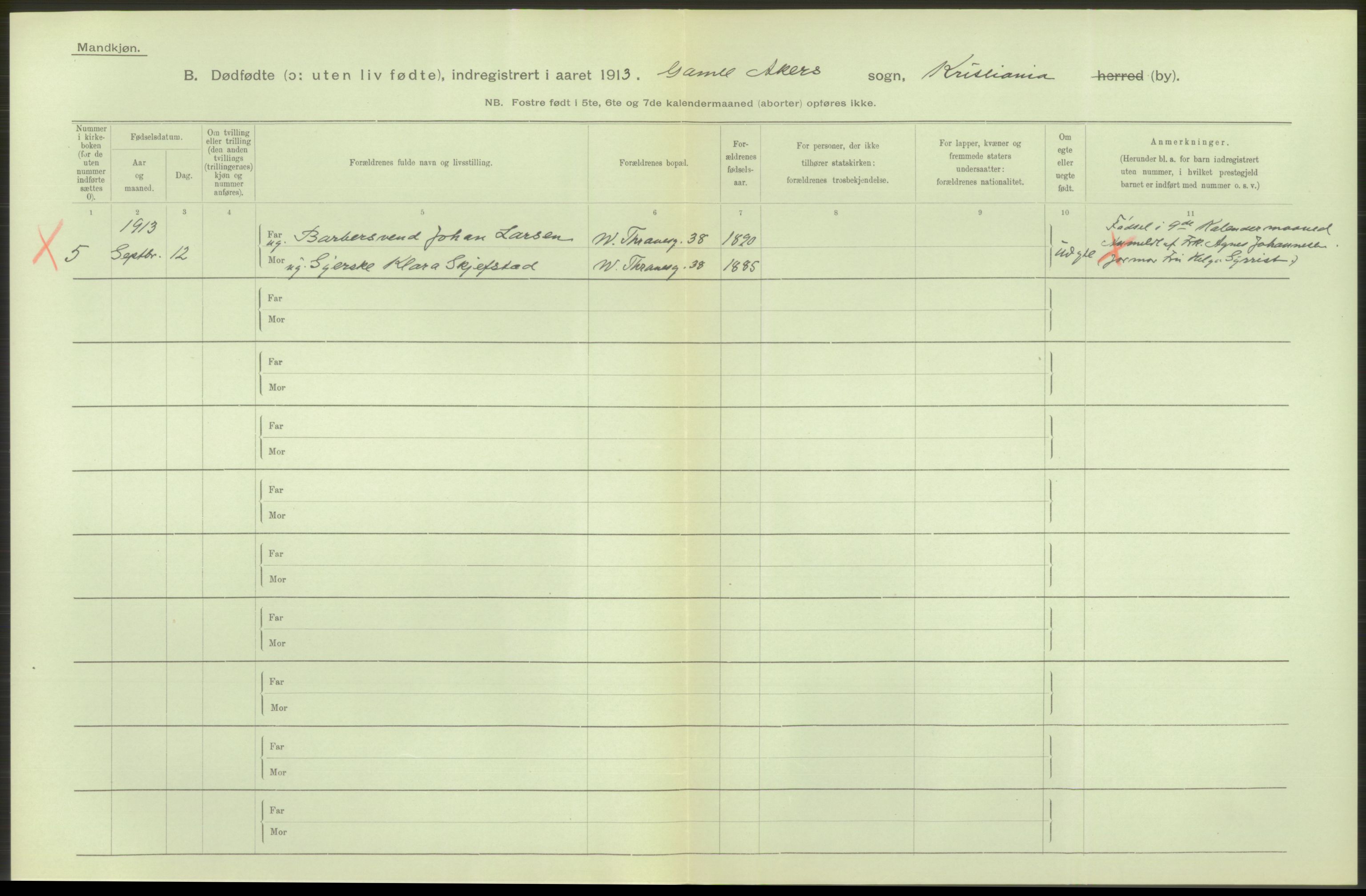 Statistisk sentralbyrå, Sosiodemografiske emner, Befolkning, RA/S-2228/D/Df/Dfb/Dfbc/L0010: Kristiania: Døde, dødfødte., 1913, p. 98