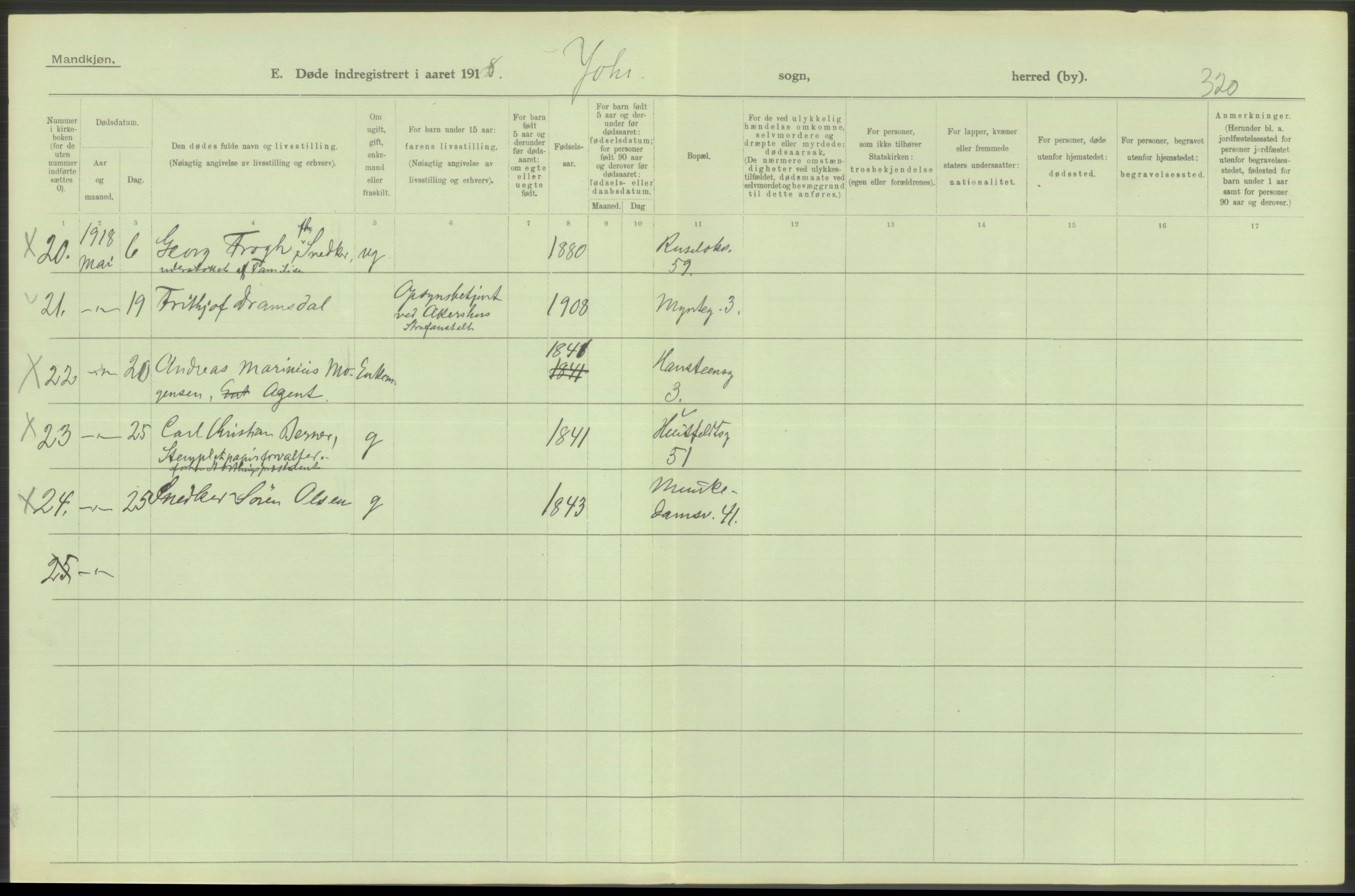 Statistisk sentralbyrå, Sosiodemografiske emner, Befolkning, AV/RA-S-2228/D/Df/Dfb/Dfbh/L0010: Kristiania: Døde, 1918, p. 146