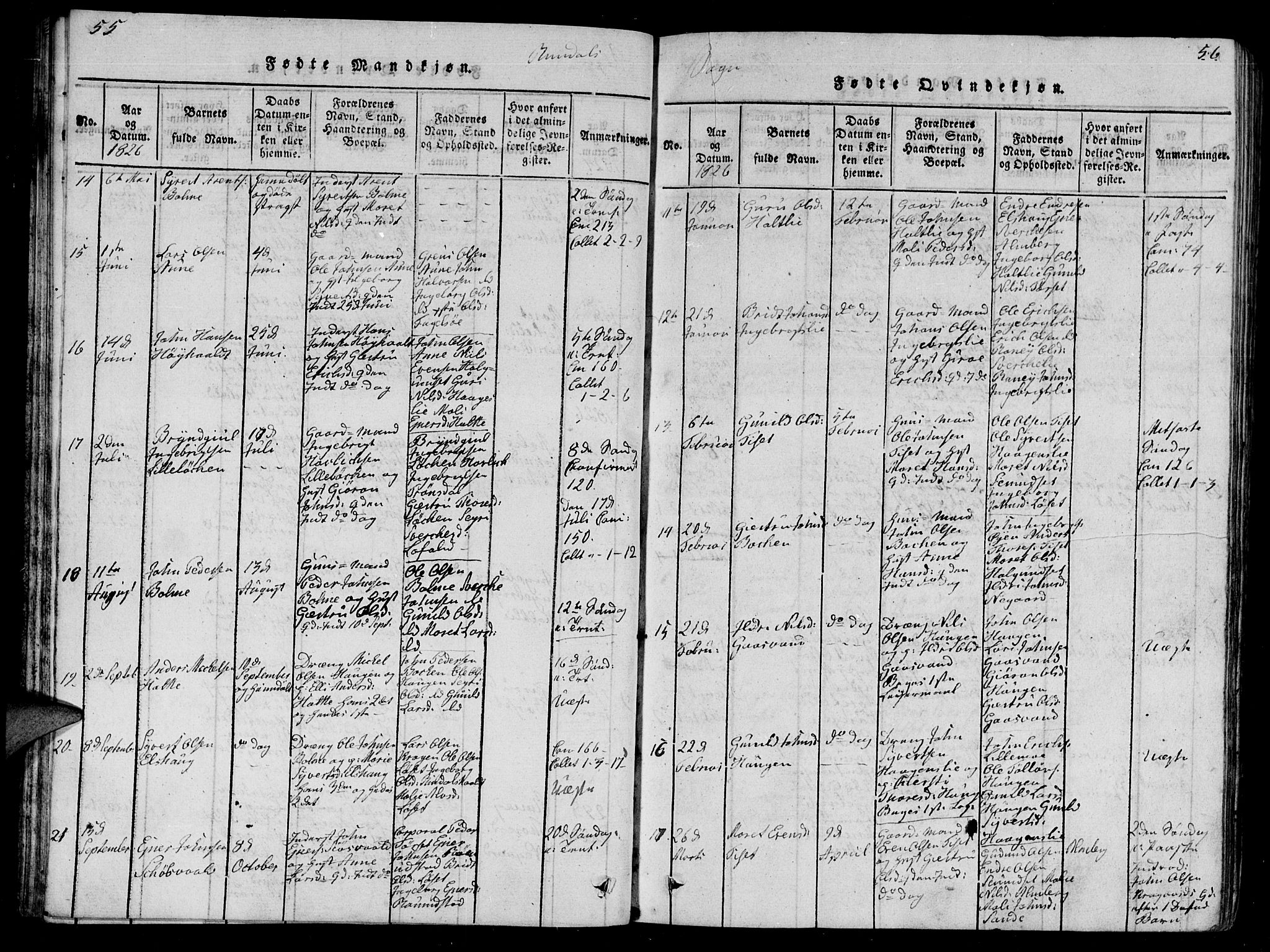 Ministerialprotokoller, klokkerbøker og fødselsregistre - Møre og Romsdal, AV/SAT-A-1454/595/L1050: Parish register (copy) no. 595C02, 1819-1834, p. 55-56