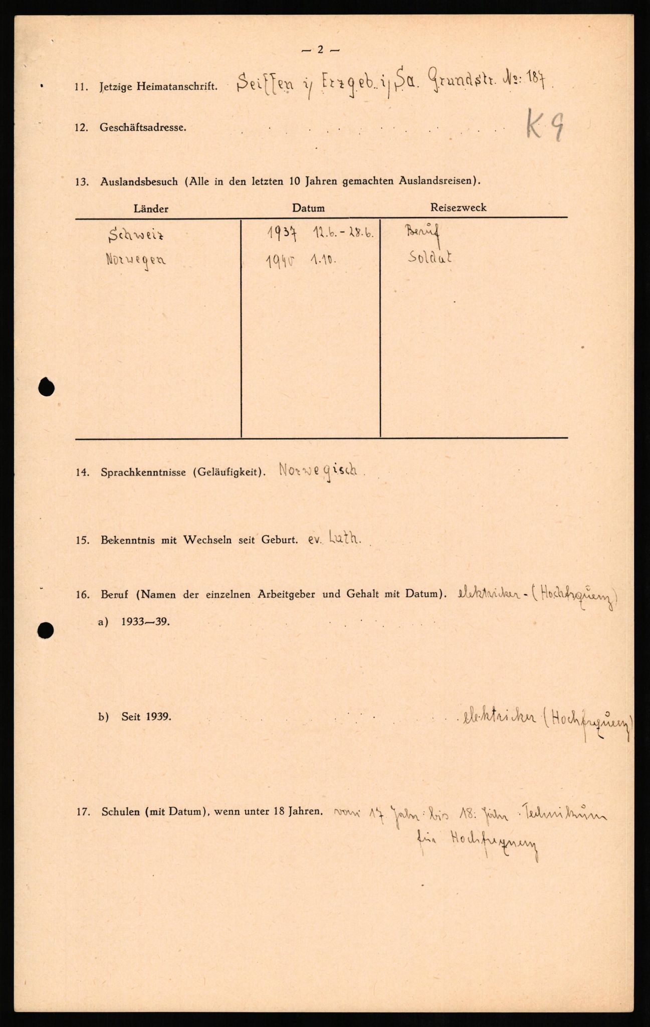 Forsvaret, Forsvarets overkommando II, RA/RAFA-3915/D/Db/L0017: CI Questionaires. Tyske okkupasjonsstyrker i Norge. Tyskere., 1945-1946, p. 58