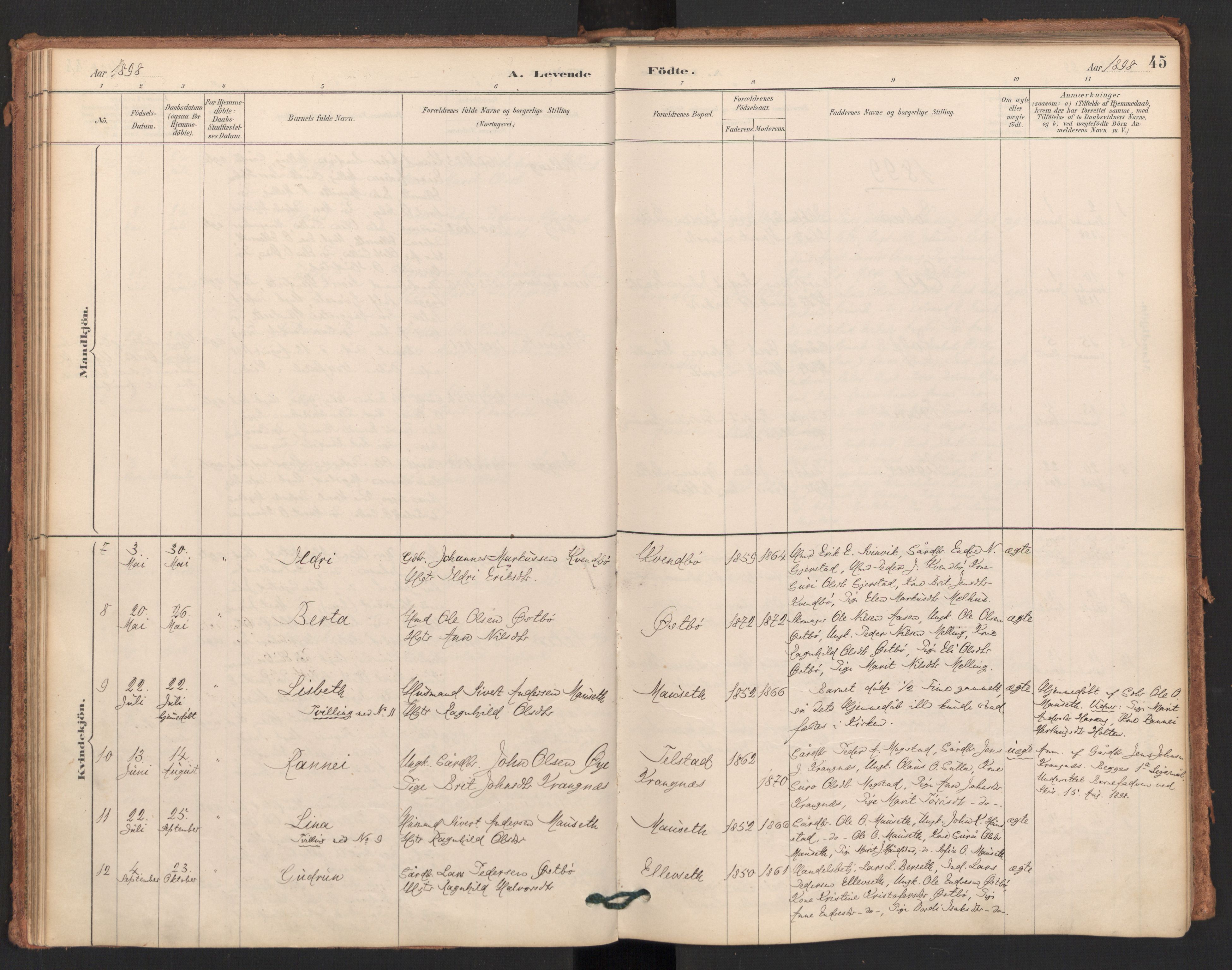 Ministerialprotokoller, klokkerbøker og fødselsregistre - Møre og Romsdal, AV/SAT-A-1454/596/L1056: Parish register (official) no. 596A01, 1885-1900, p. 45