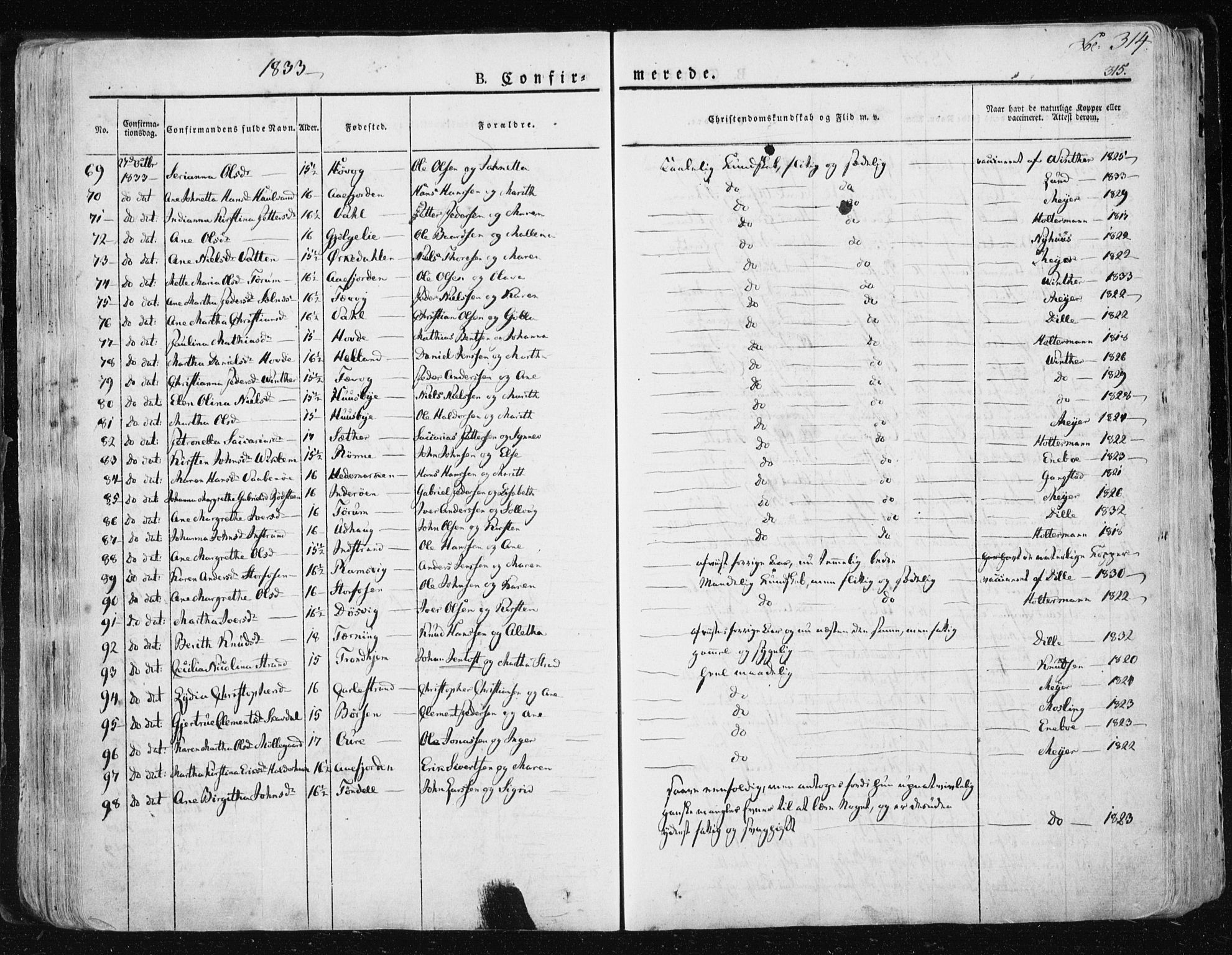 Ministerialprotokoller, klokkerbøker og fødselsregistre - Sør-Trøndelag, SAT/A-1456/659/L0735: Parish register (official) no. 659A05, 1826-1841, p. 314