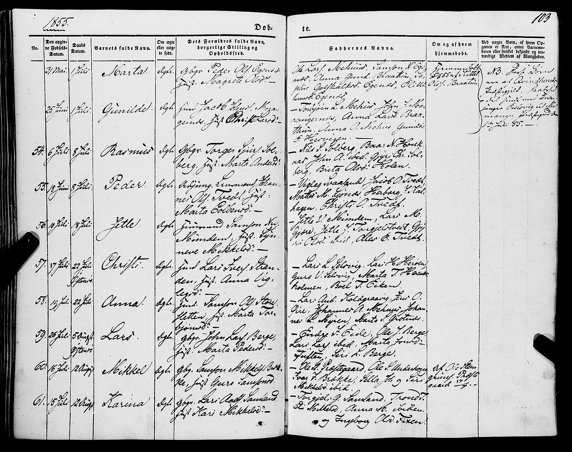 Strandebarm sokneprestembete, AV/SAB-A-78401/H/Haa: Parish register (official) no. A 7, 1844-1872, p. 103