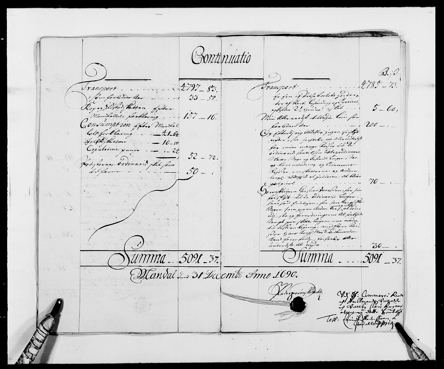 Rentekammeret inntil 1814, Reviderte regnskaper, Fogderegnskap, AV/RA-EA-4092/R42/L2543: Mandal fogderi, 1688-1691, p. 112