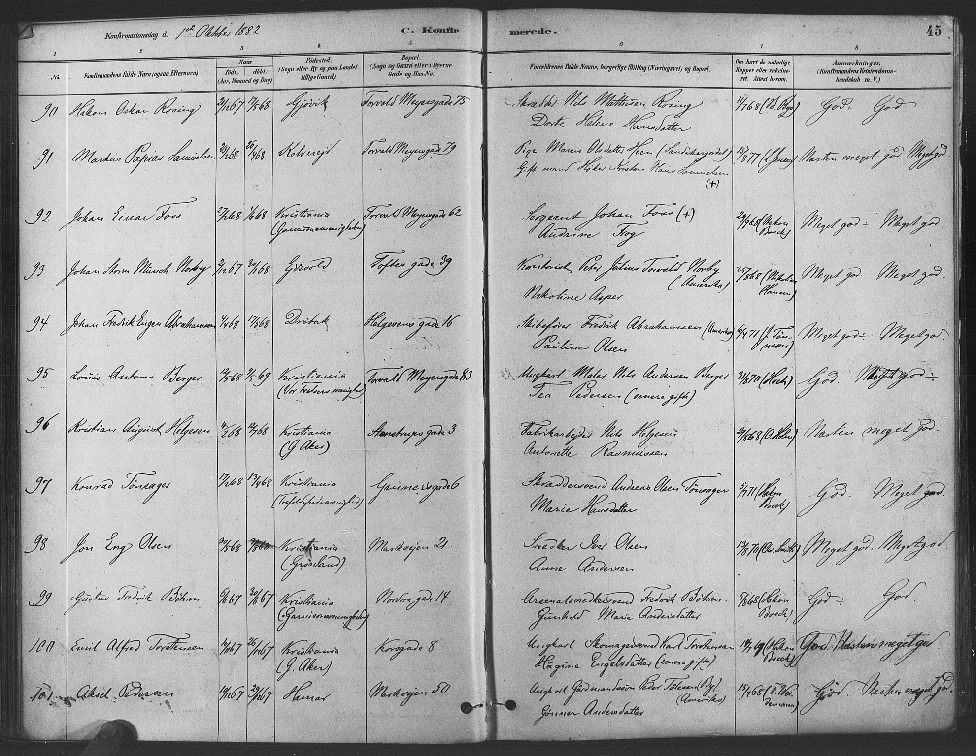 Paulus prestekontor Kirkebøker, AV/SAO-A-10871/F/Fa/L0004: Parish register (official) no. 4, 1879-1891, p. 45