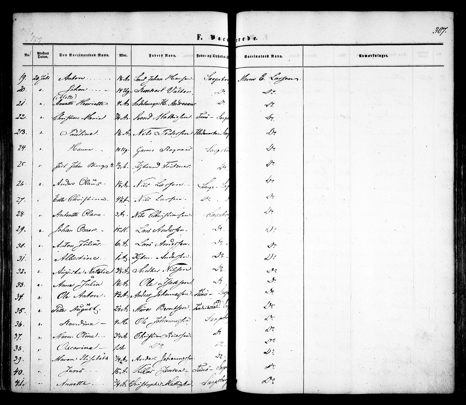 Sarpsborg prestekontor Kirkebøker, SAO/A-2006/F/Fa/L0001: Parish register (official) no. 1, 1859-1868, p. 307
