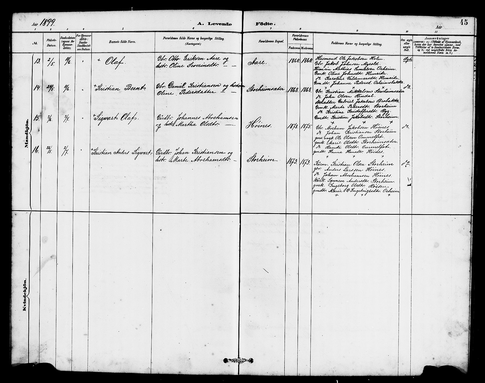 Eid sokneprestembete, AV/SAB-A-82301/H/Hab/Habc/L0002: Parish register (copy) no. C 2, 1887-1906, p. 45