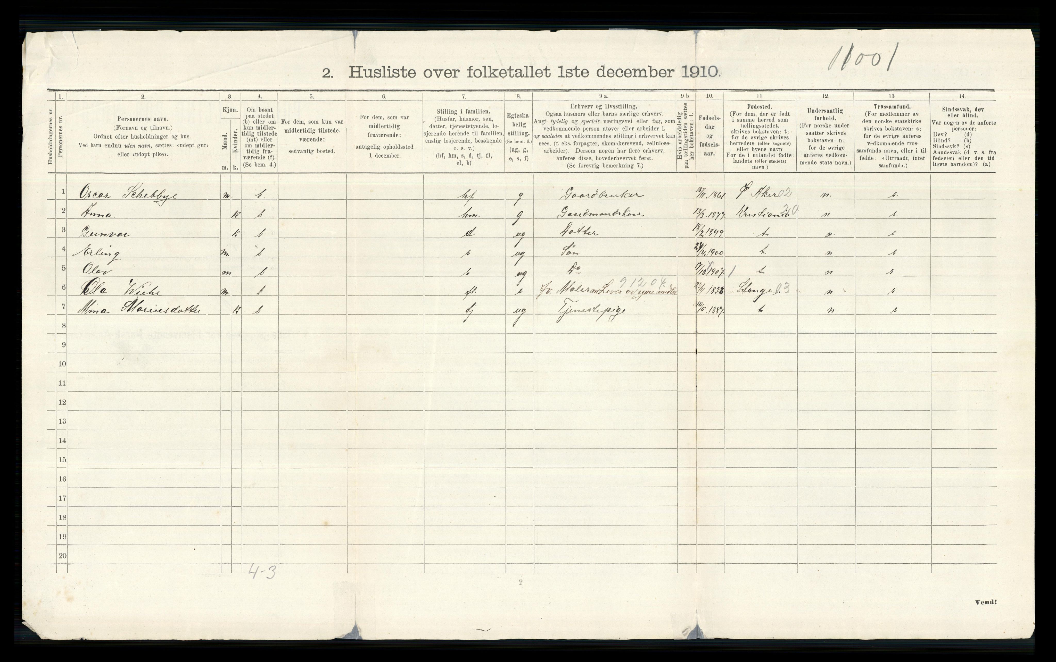 RA, 1910 census for Nes, 1910, p. 2273