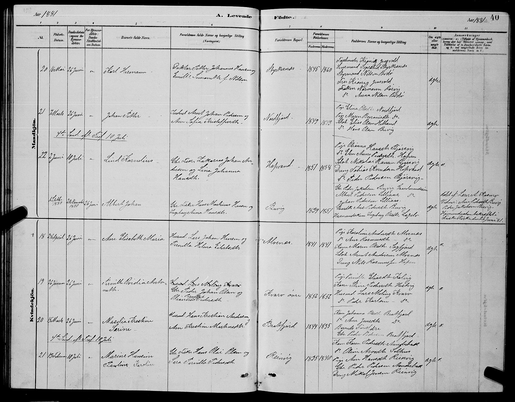 Ministerialprotokoller, klokkerbøker og fødselsregistre - Nordland, AV/SAT-A-1459/853/L0776: Parish register (copy) no. 853C04, 1878-1889, p. 40