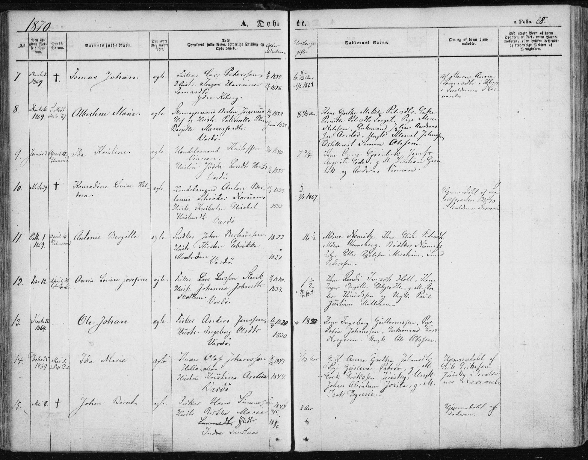 Vardø sokneprestkontor, SATØ/S-1332/H/Ha/L0004kirke: Parish register (official) no. 4, 1862-1871, p. 68
